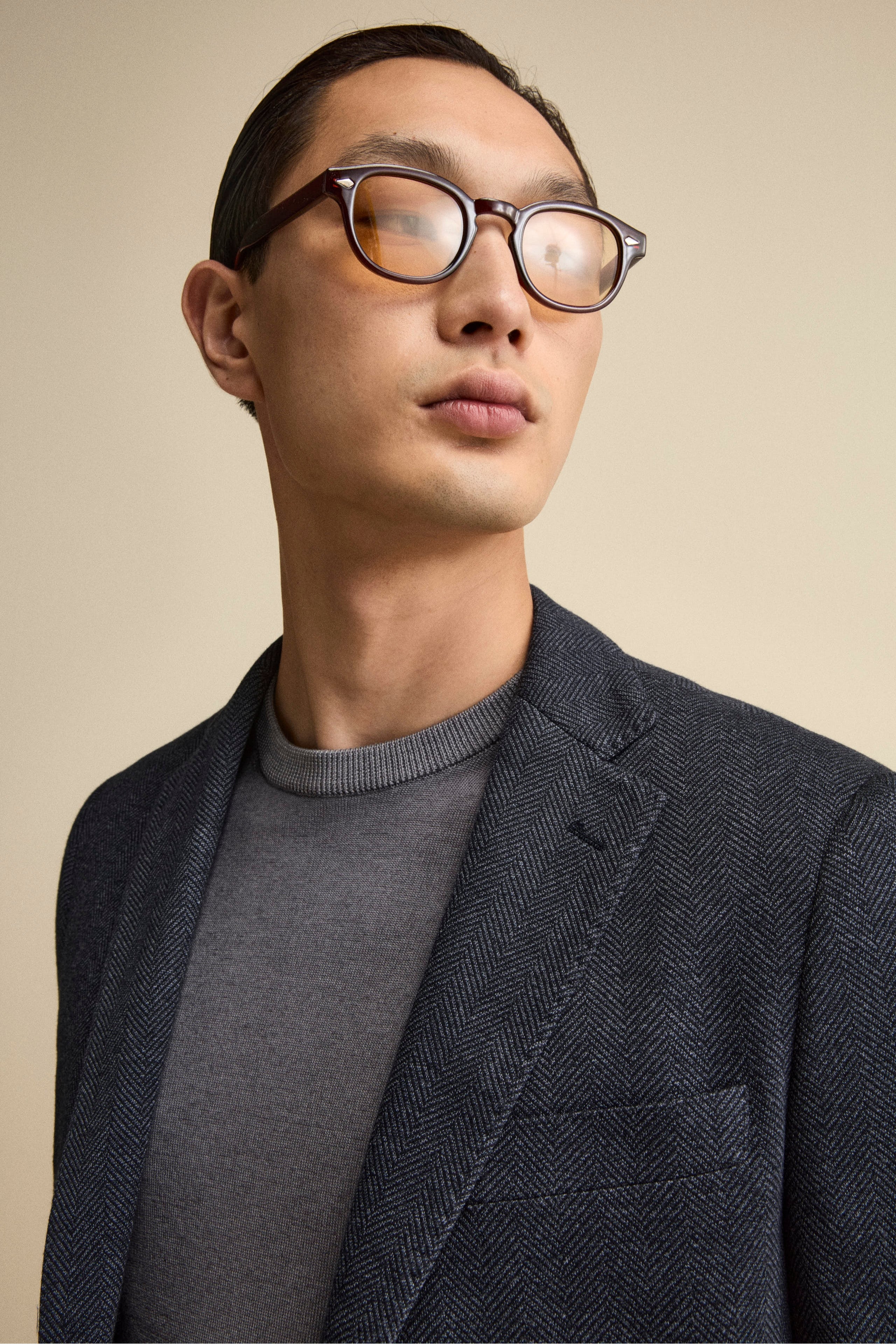 Single-Breasted Regular Fit Jacket with Notch Lapels - Navy blue