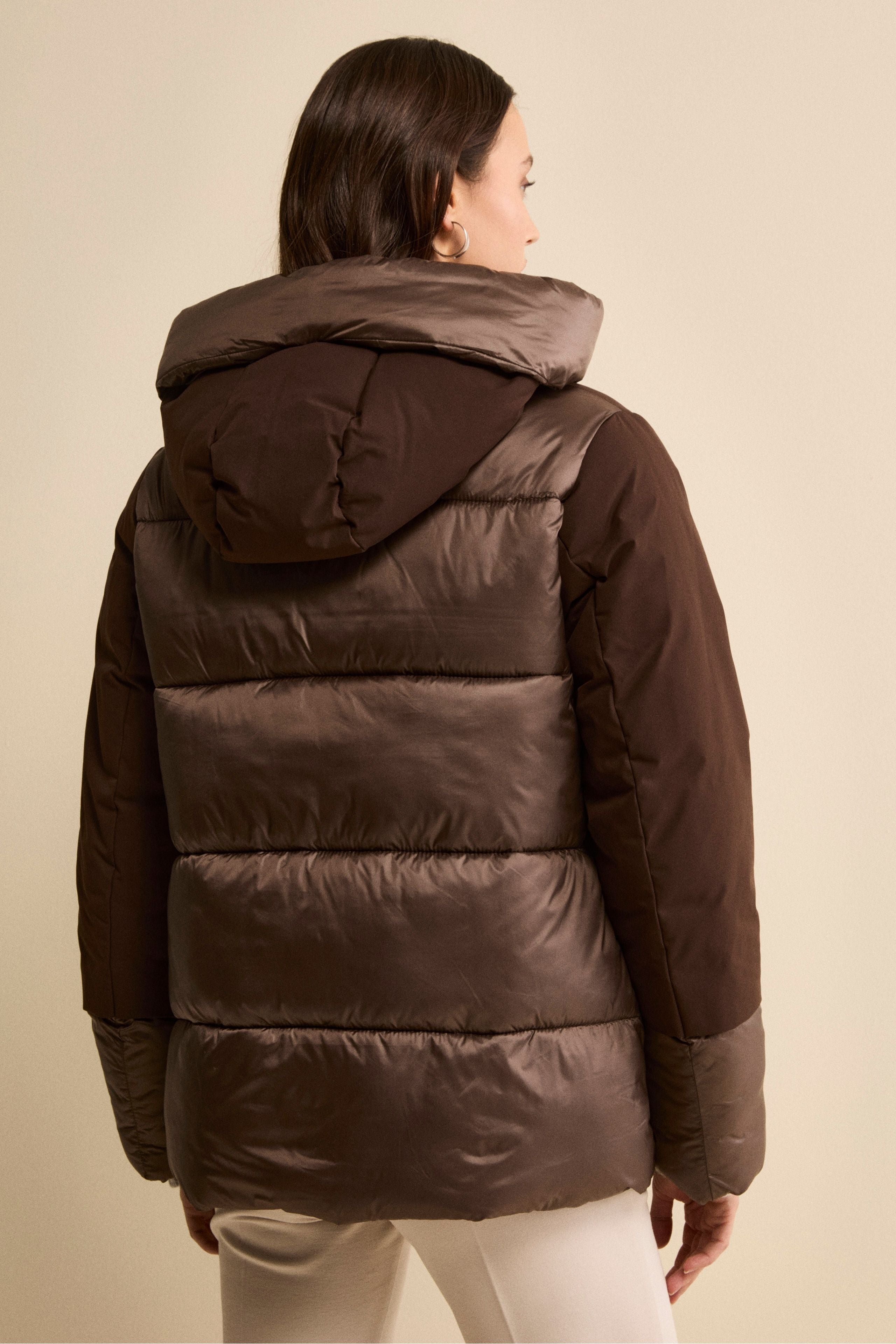 Padded Winter Jacket with Hood - brown