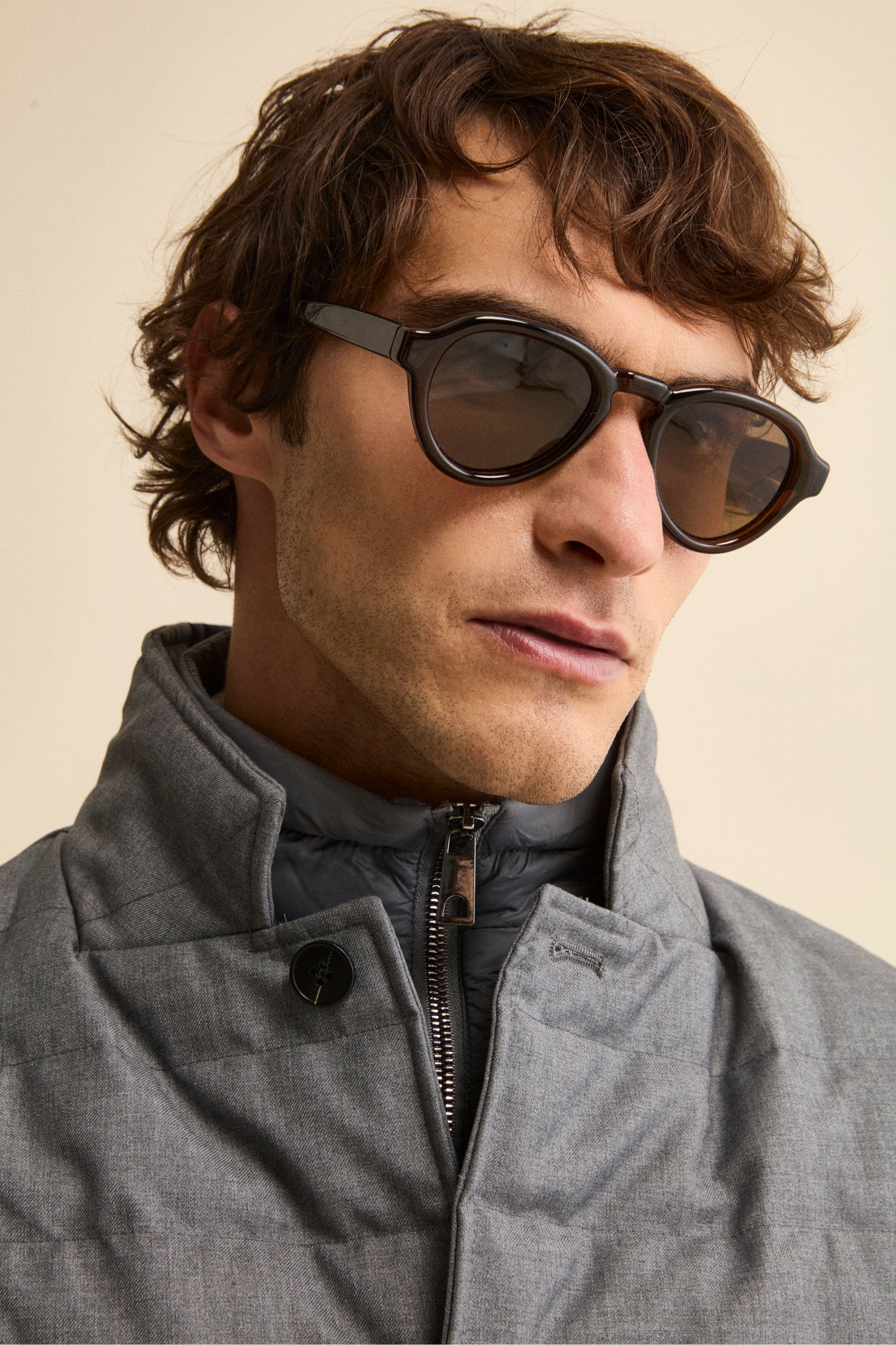 Padded Jacket with Bib - Grey melange