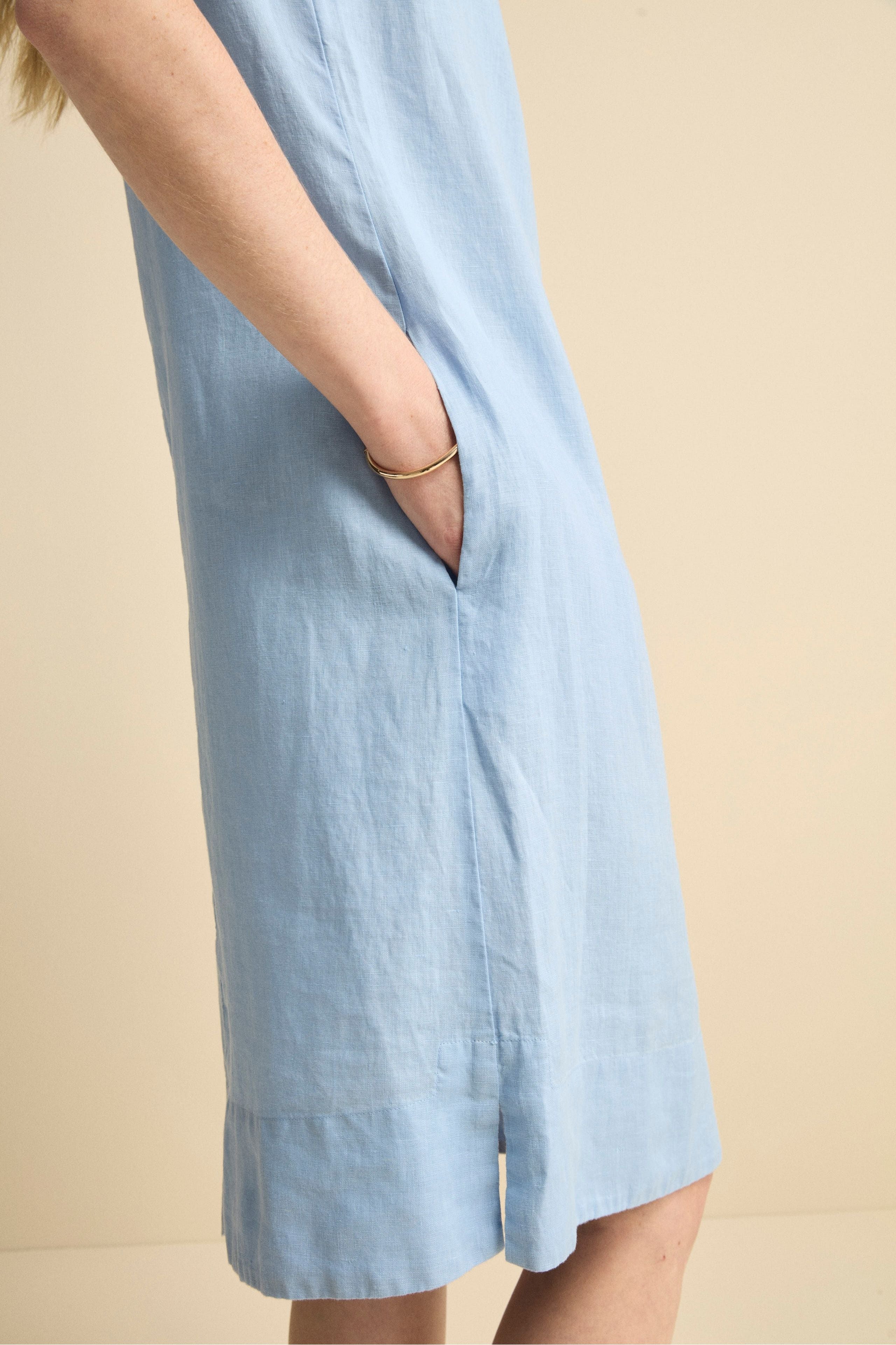 Abito Chemisier Smanicato in Lino - AZZURRO