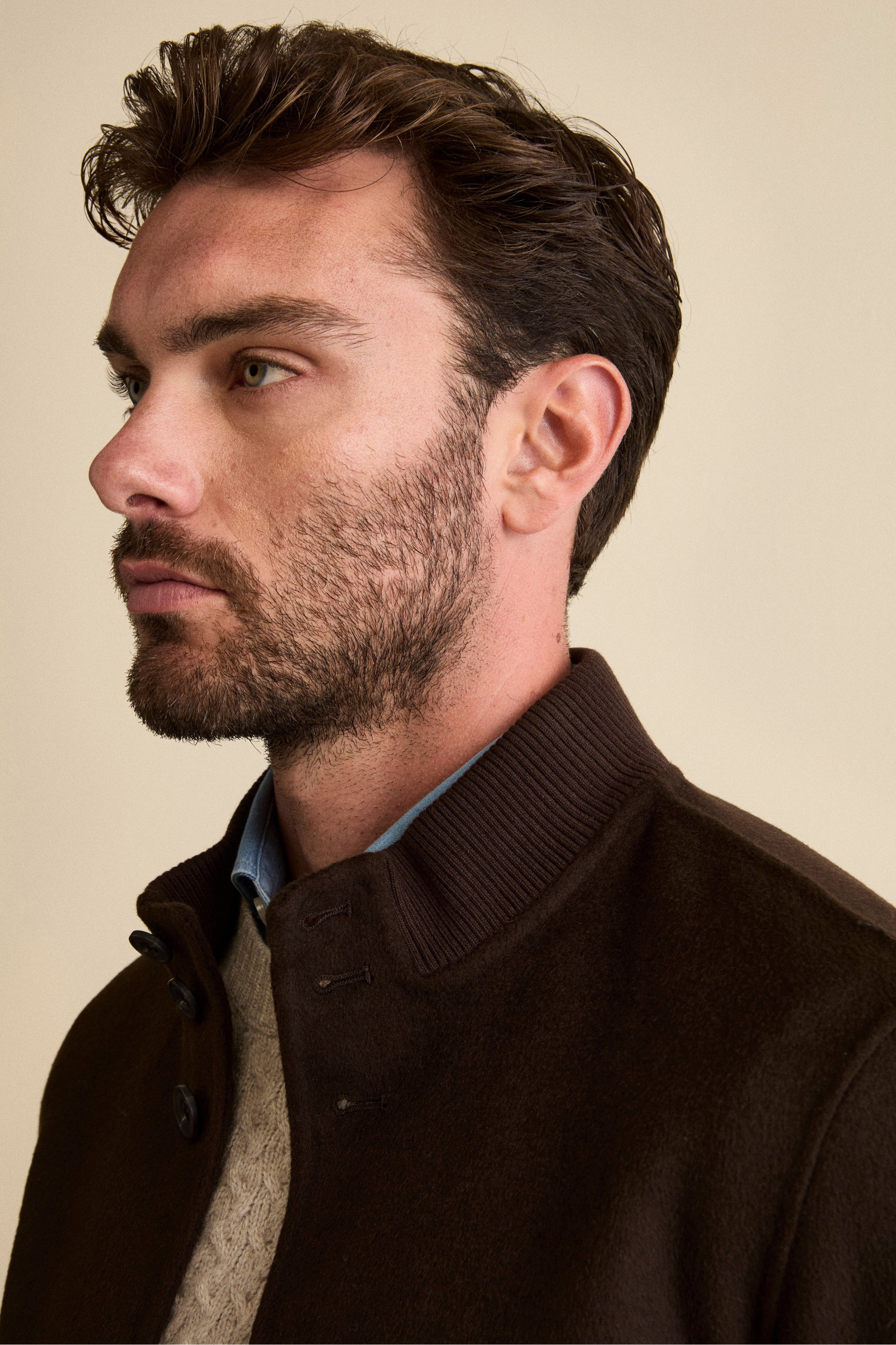 Wool Bomber with Pockets - BROWN