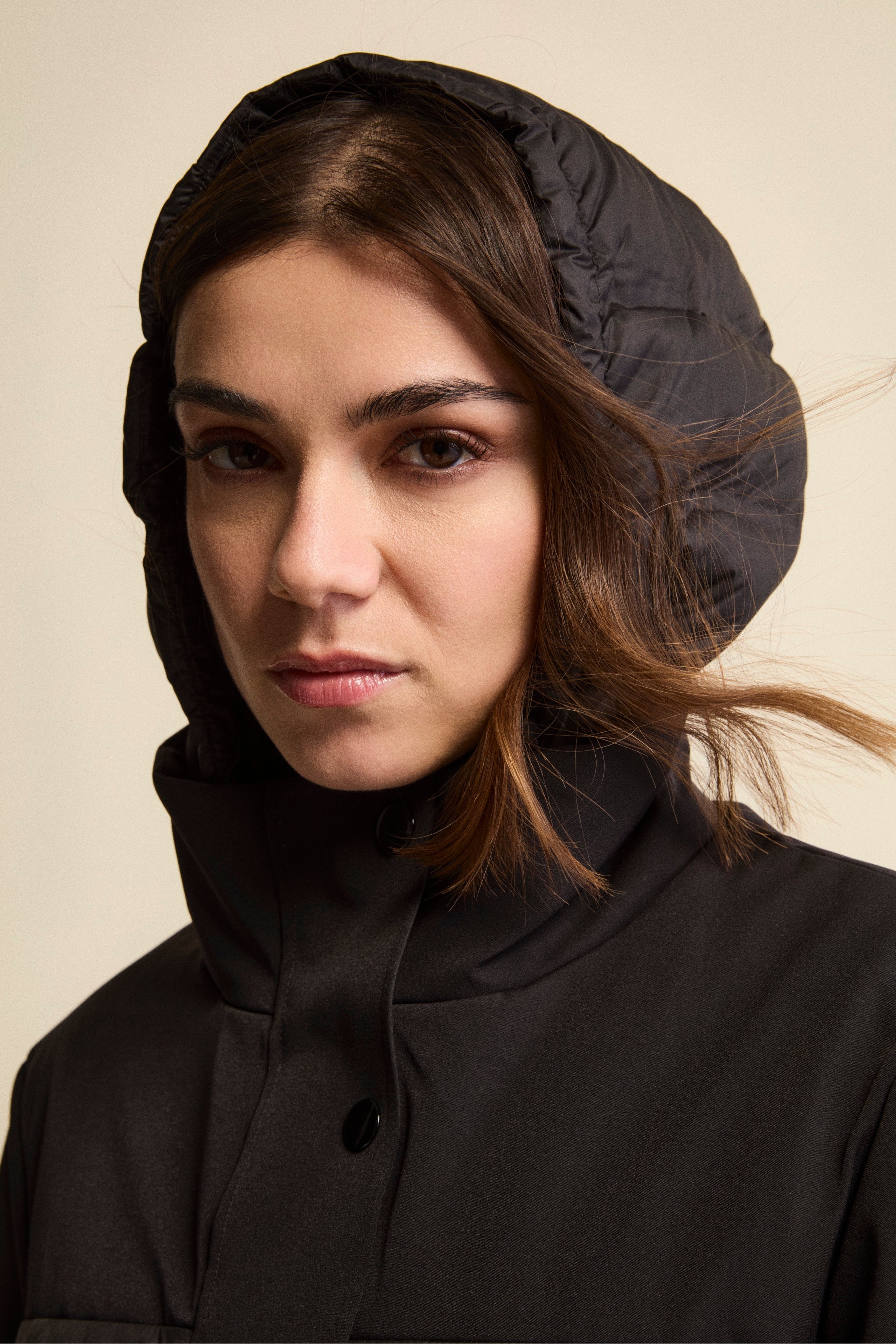 Long Padded Coat in Double Fabric - BLACK