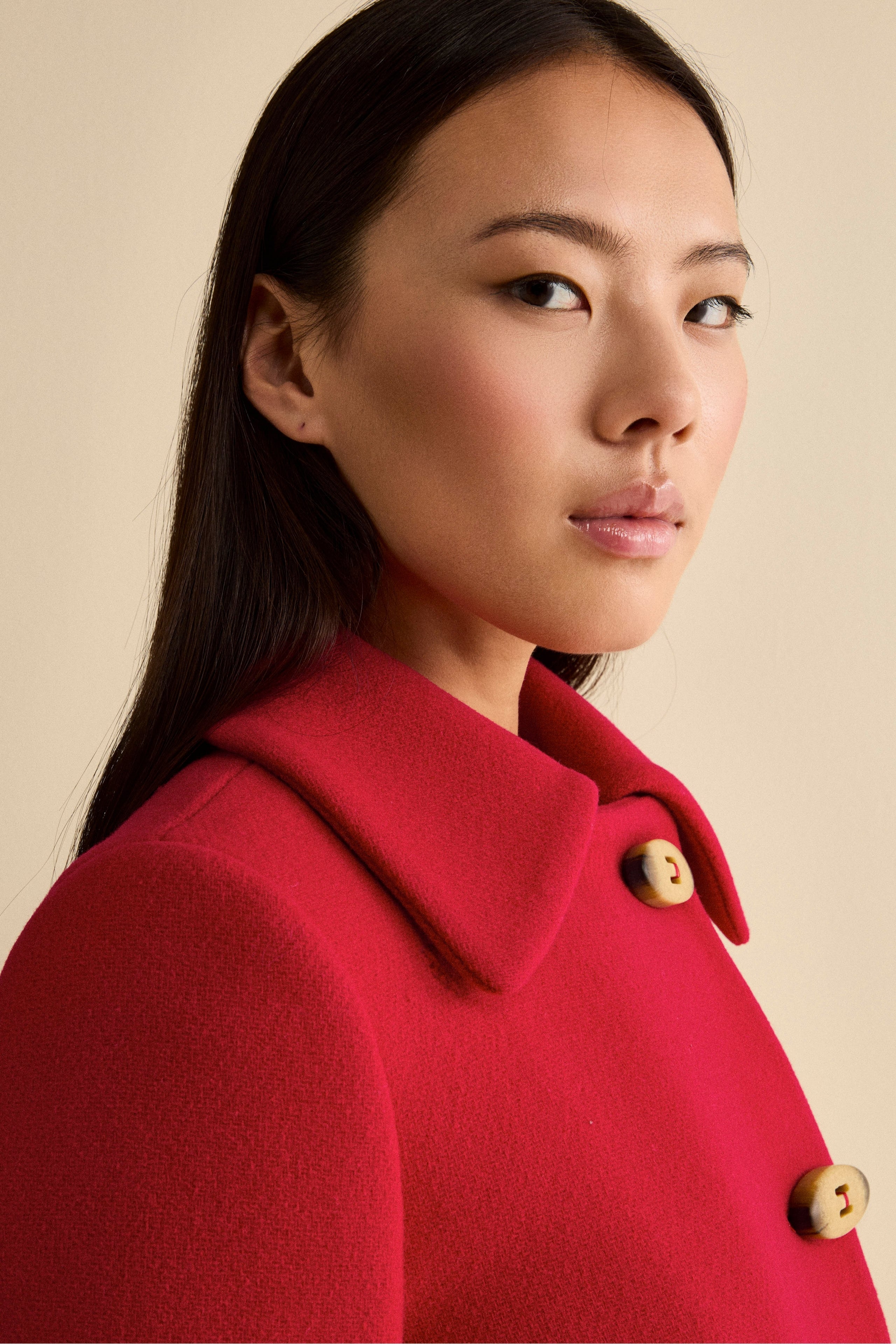 Manteau Court Évasé en Laine Vierge Mélangée - ROUGE