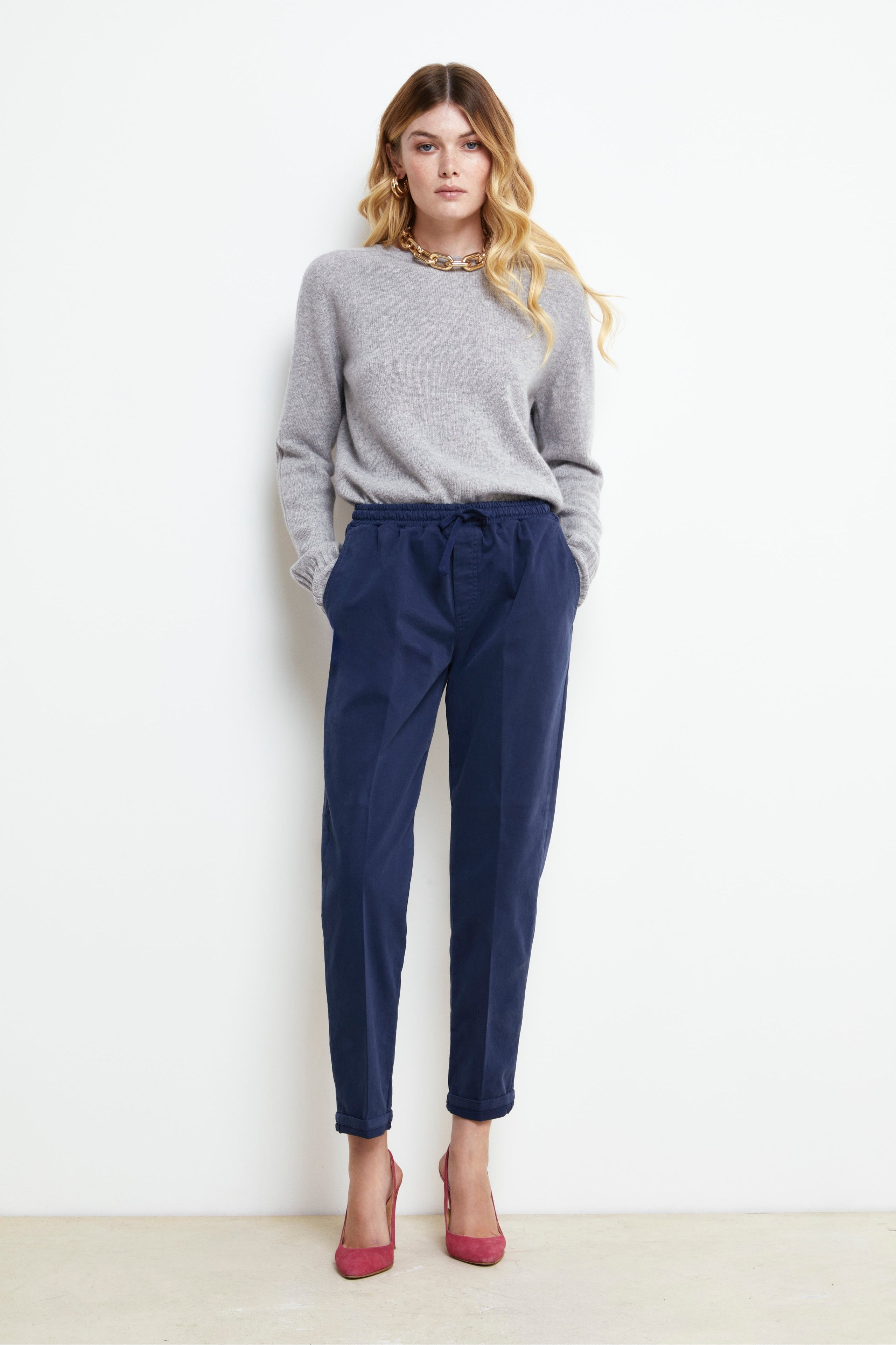 Pantalone Coulisse in Gabardina - BLU APERTO