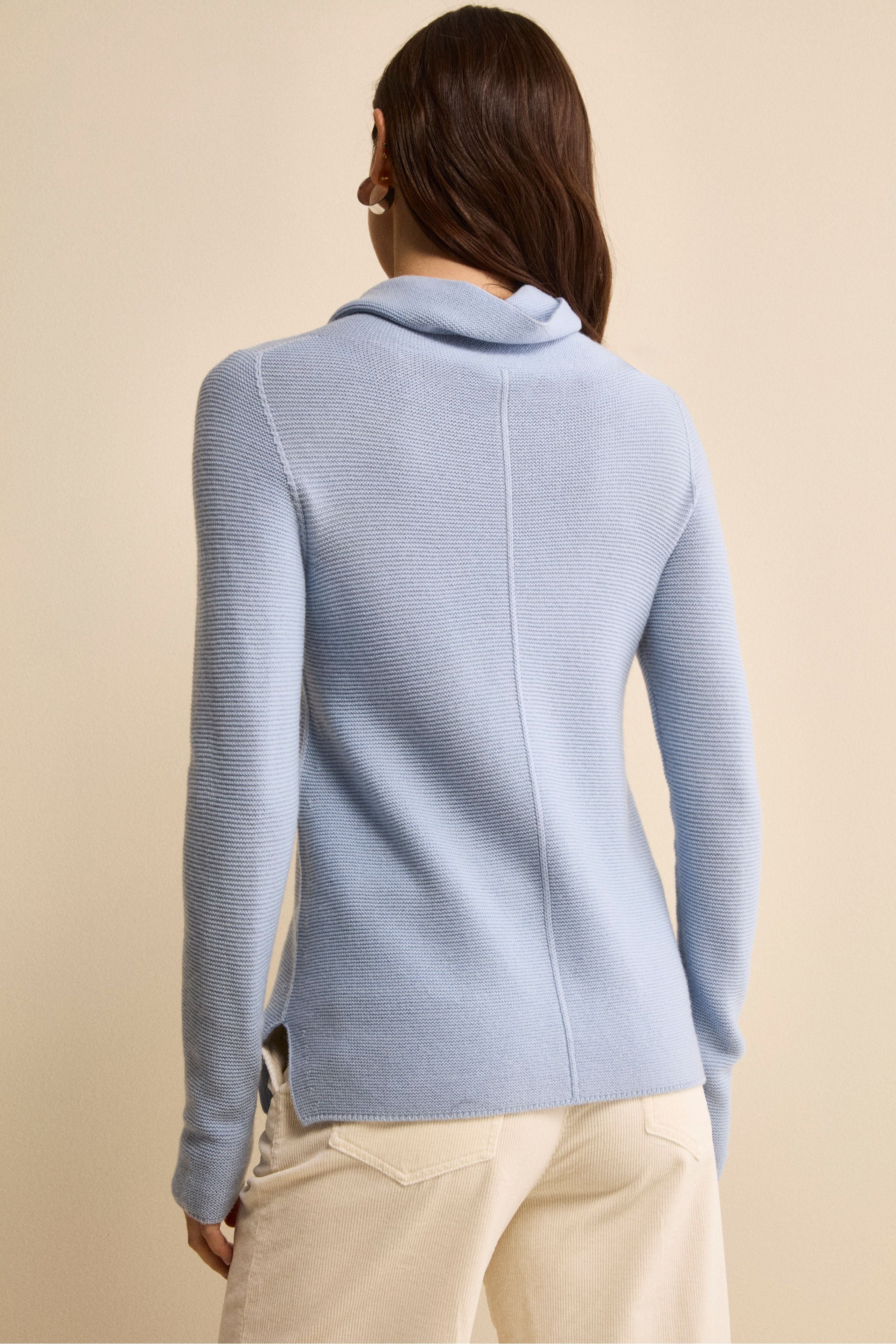 Sweater with Side Slits in Merino Wool - Light blue