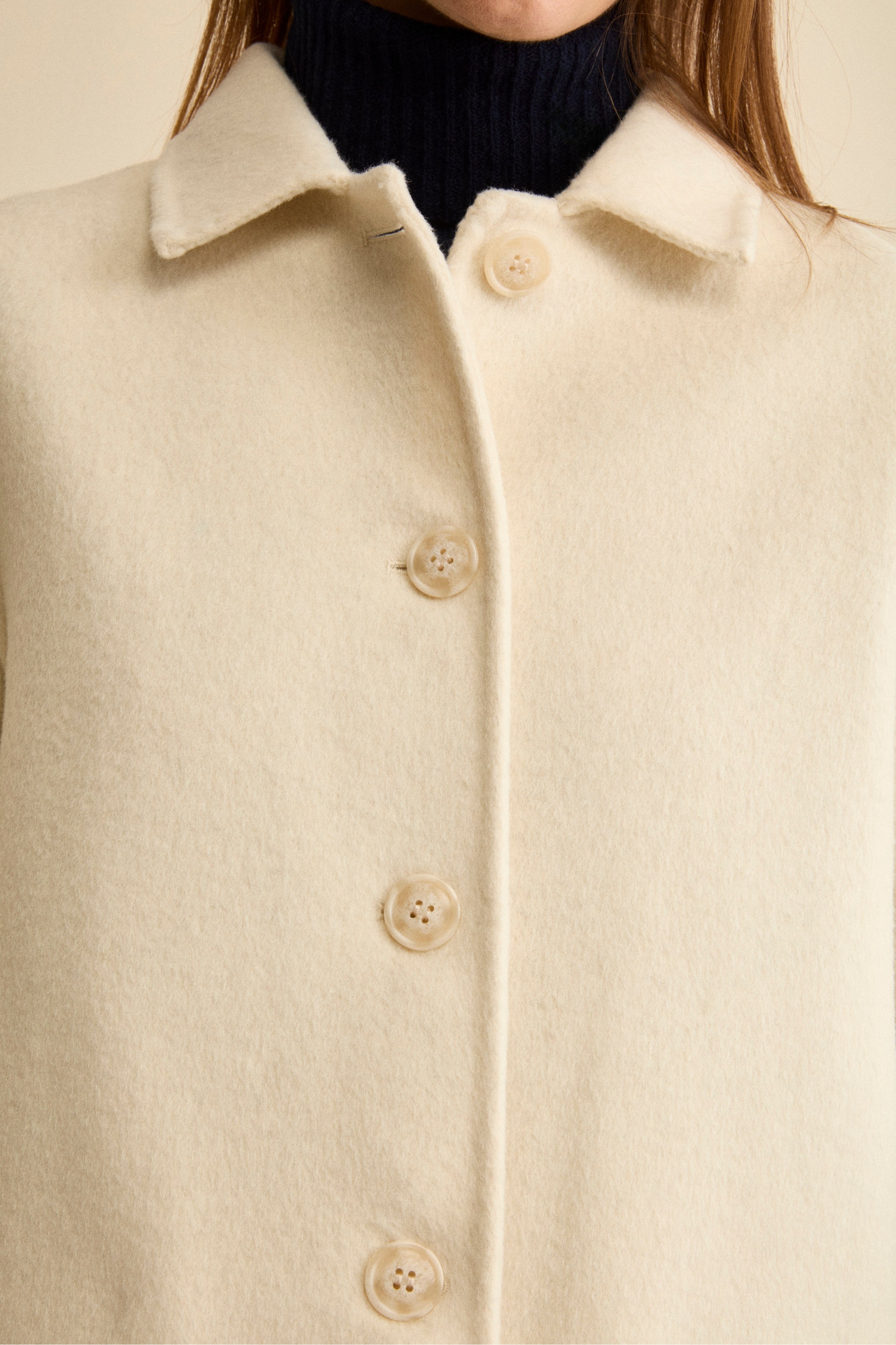 Short Unlined Wool-Blend Coat - CREAM