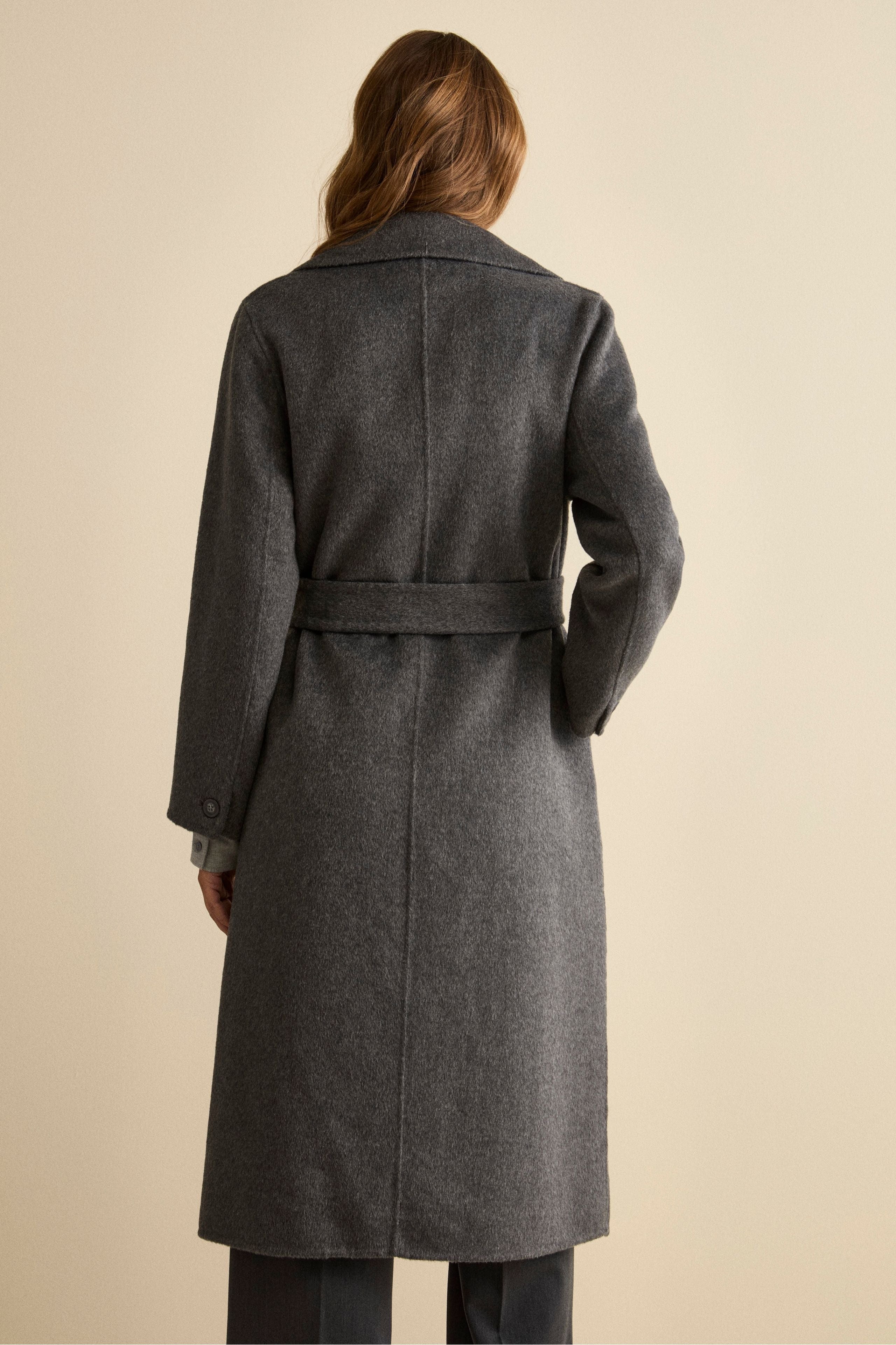 Unlined Long Double-Breasted Coat in Wool Blend - GREY