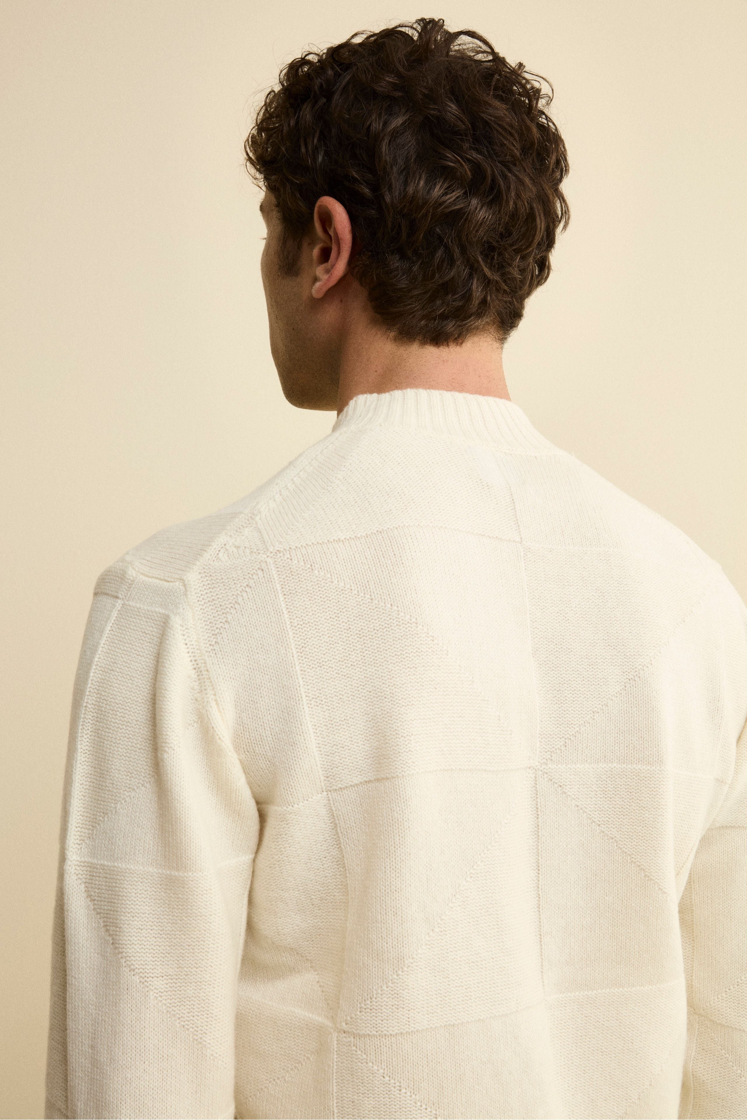 Jacquard Mock Neck in Wool and Cashmere - Natural