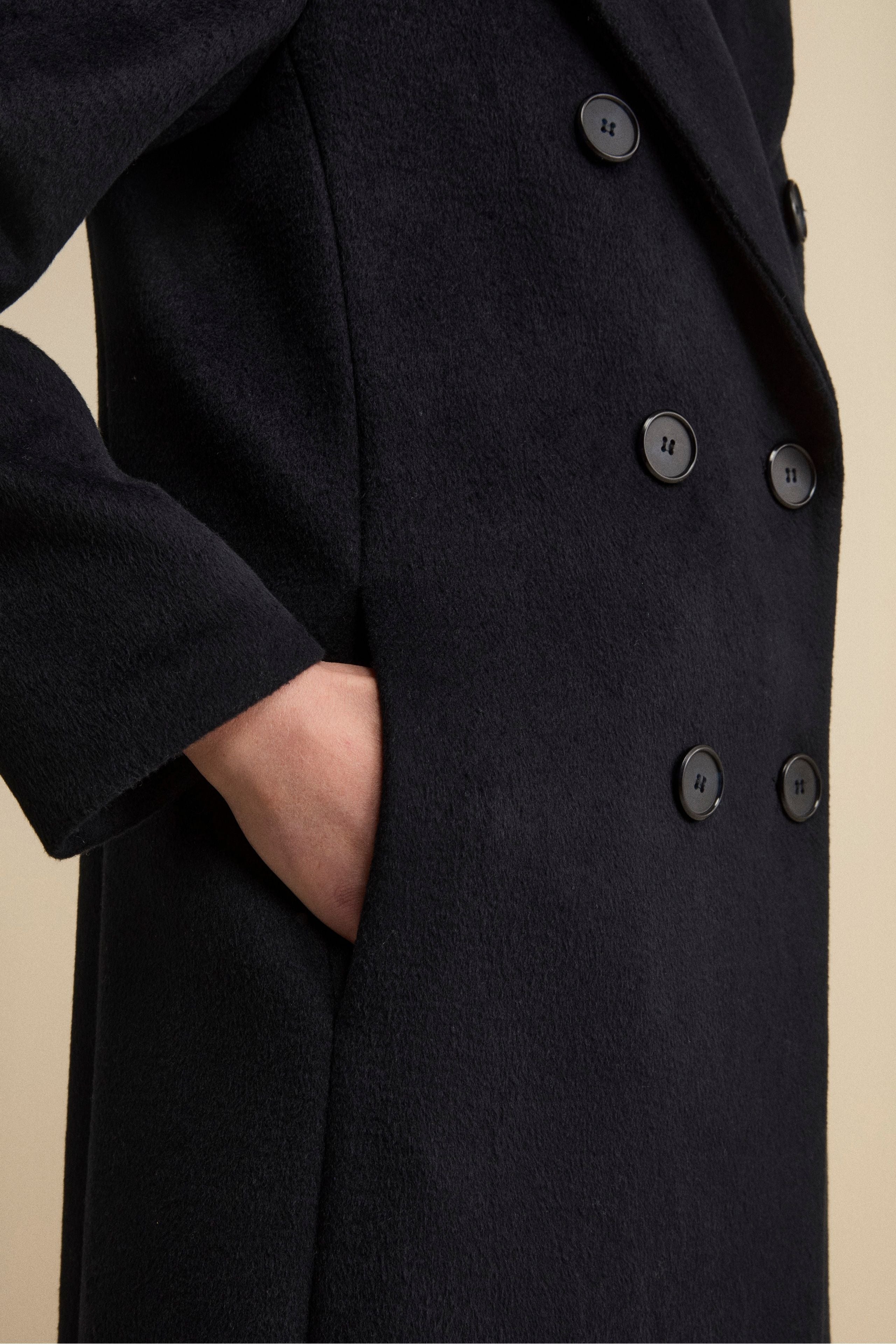 Long Double-Breasted Lined Coat in Wool Blend - BLUE