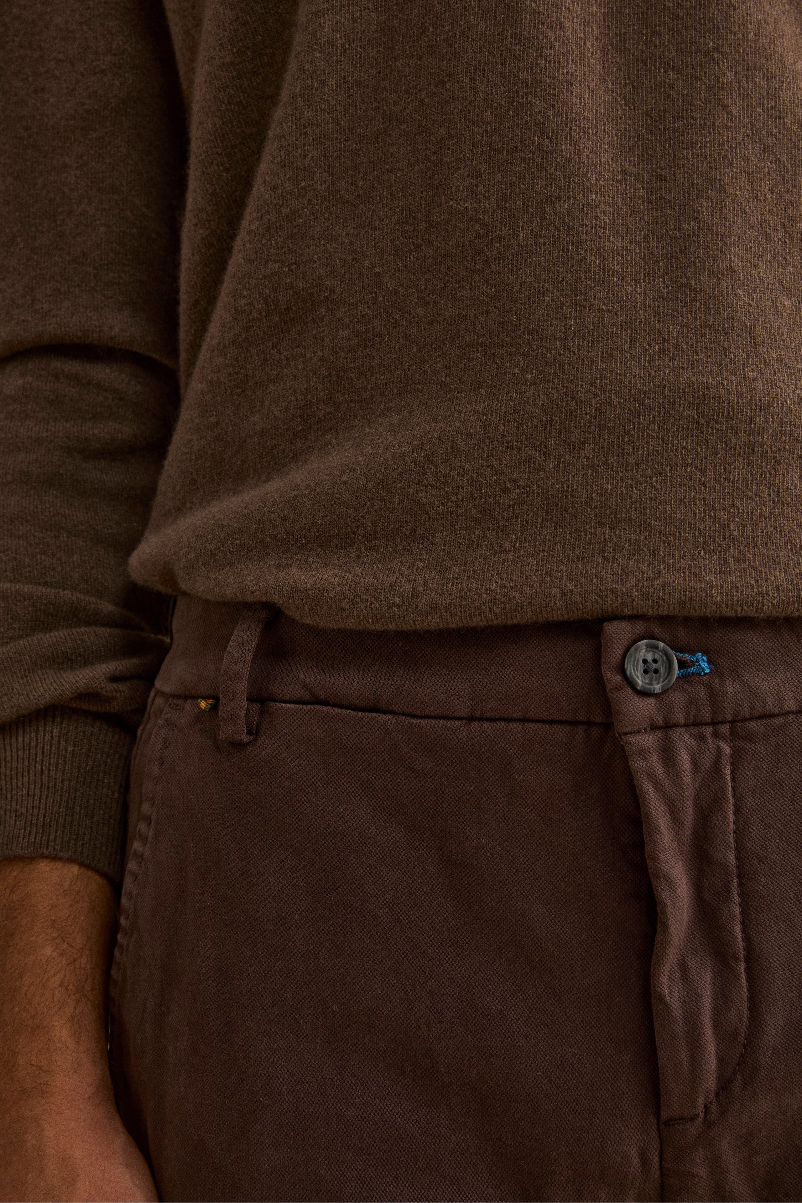 Pantalon Slim Fit en canvas de coton stretch - Marron foncé