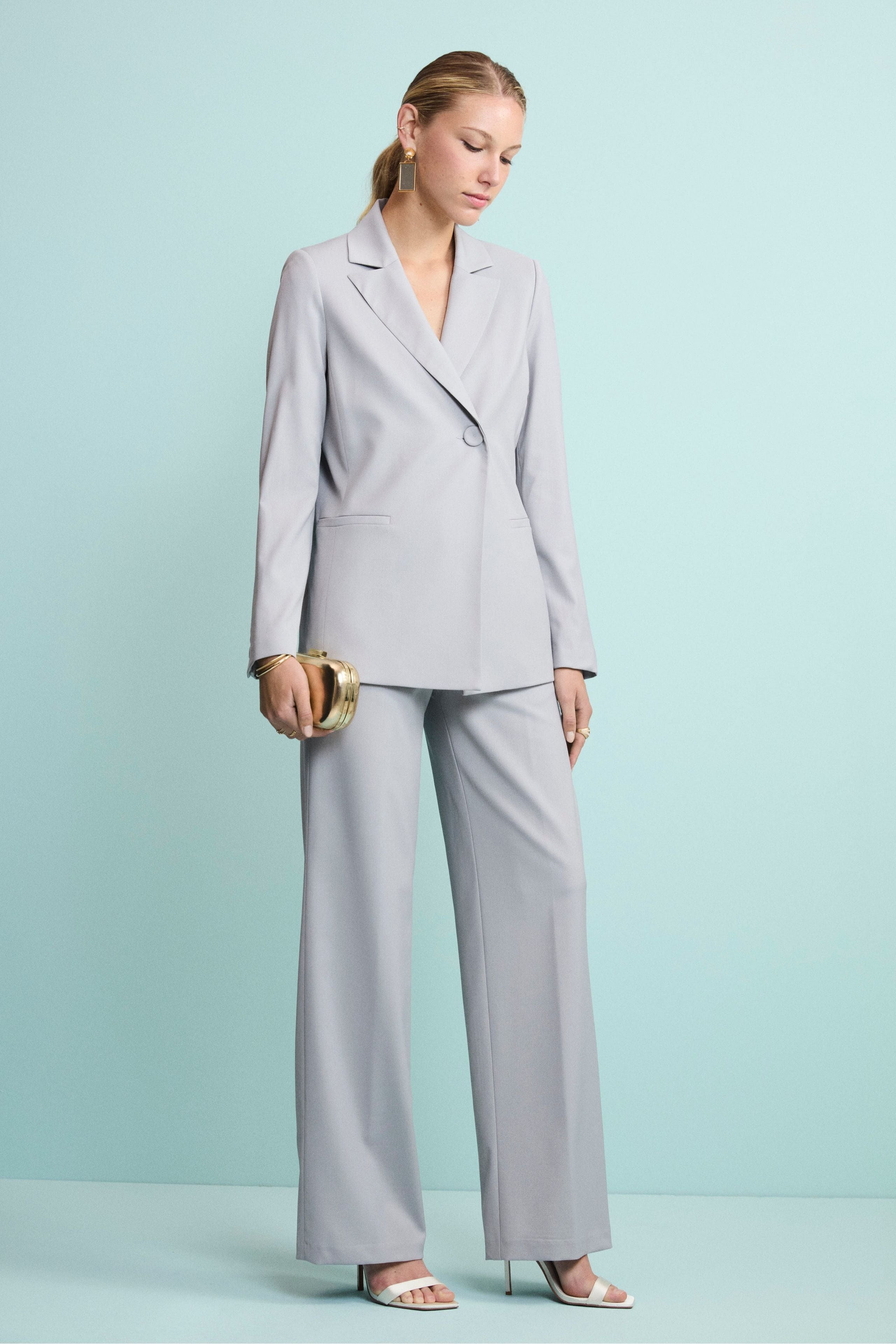 Pantalone a Palazzo in Lana Vergine - GRIGIO CHIARO