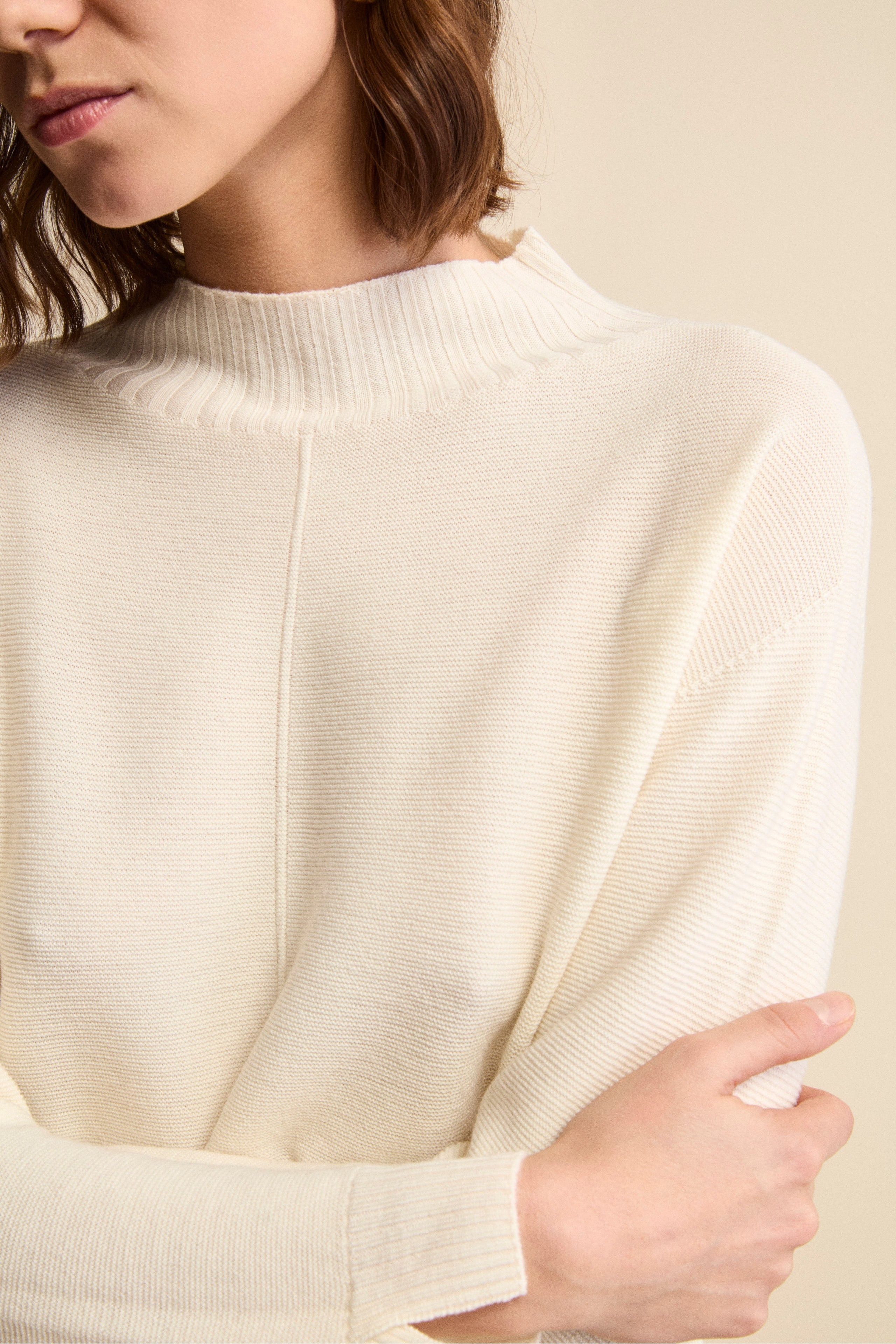 Links-Strick Rollkragenpullover aus Merinowolle - WEISS