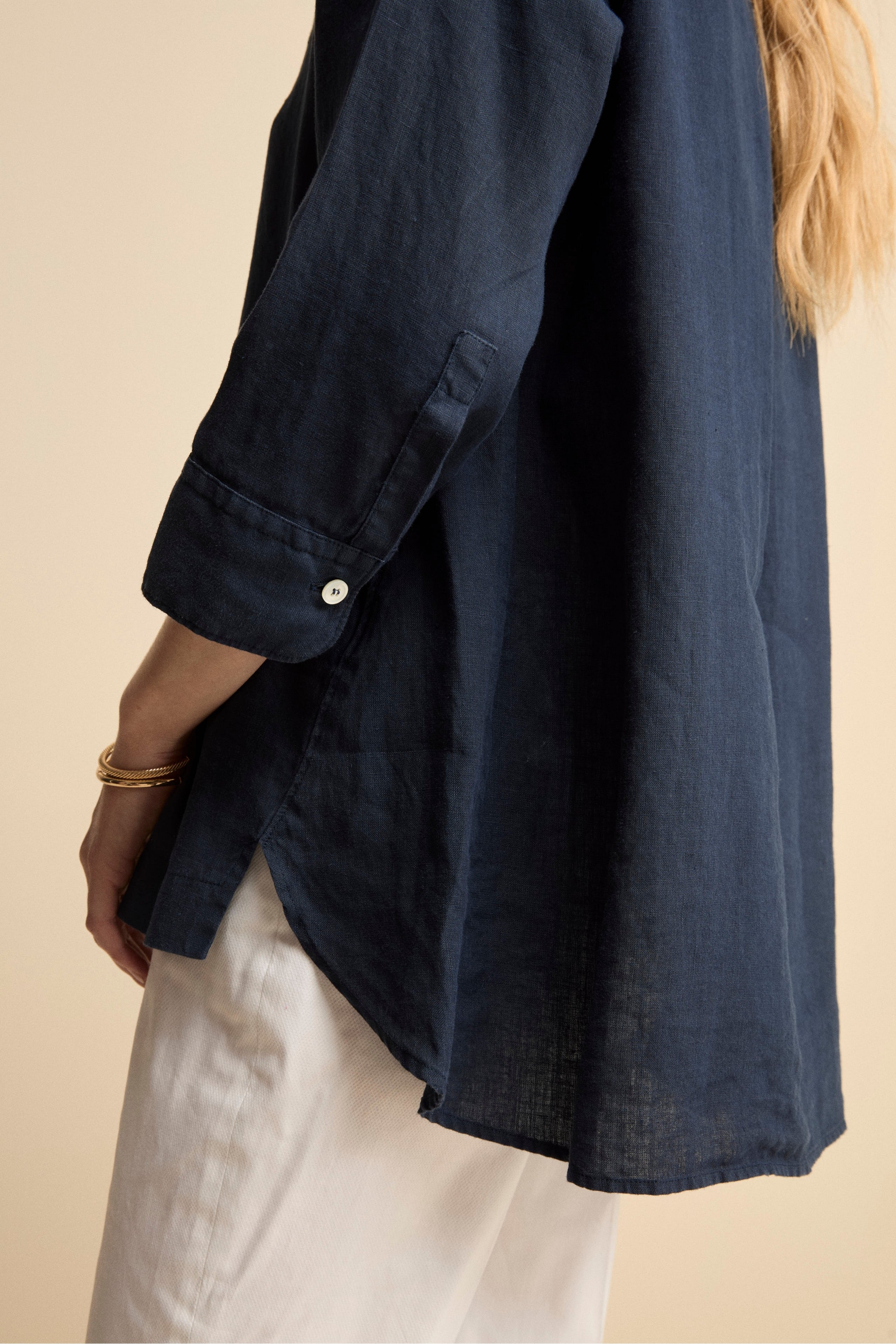 Camicia Over Coreana in Lino - BLU