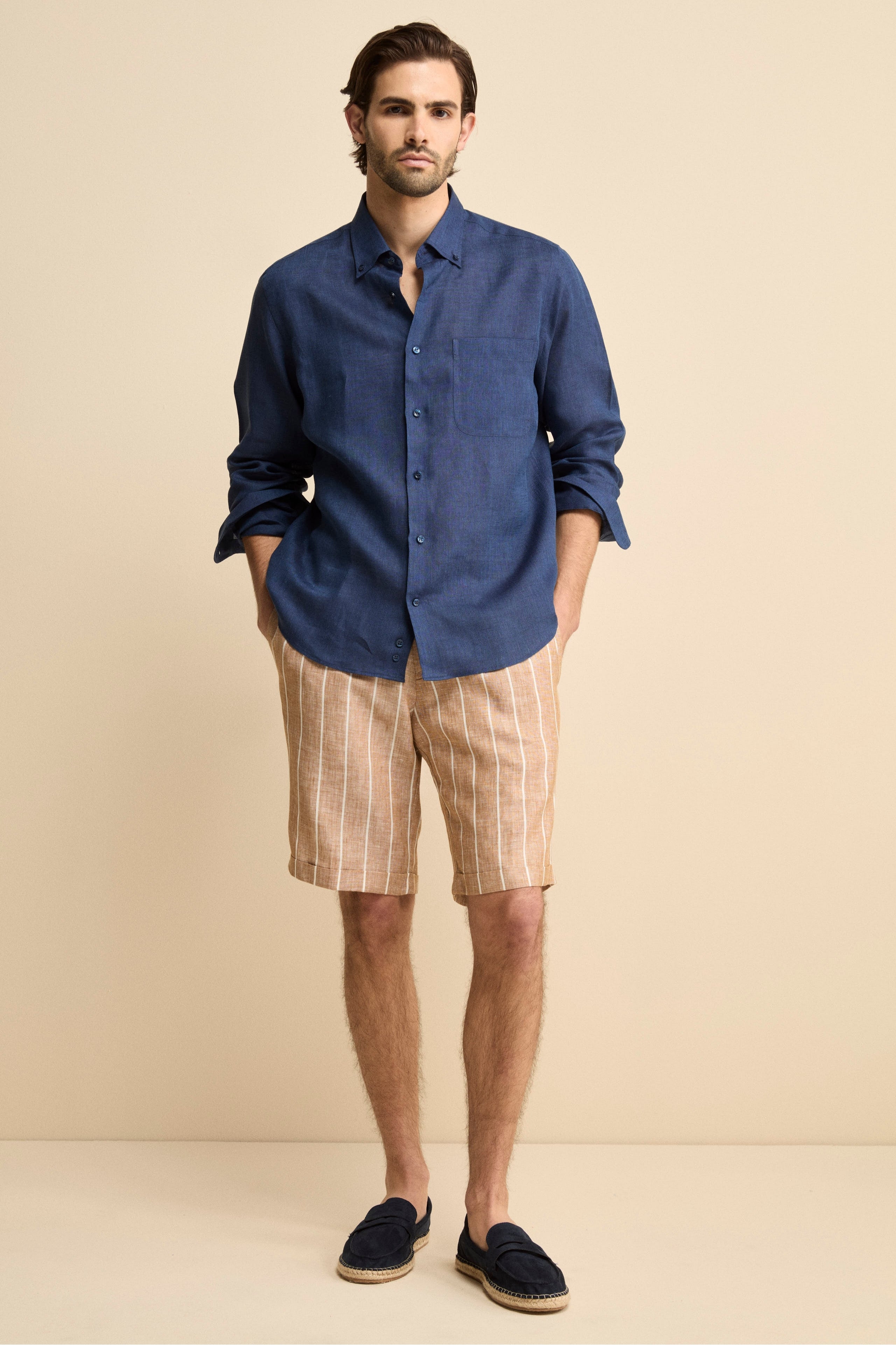 Camicia in lino regular fit - BLU