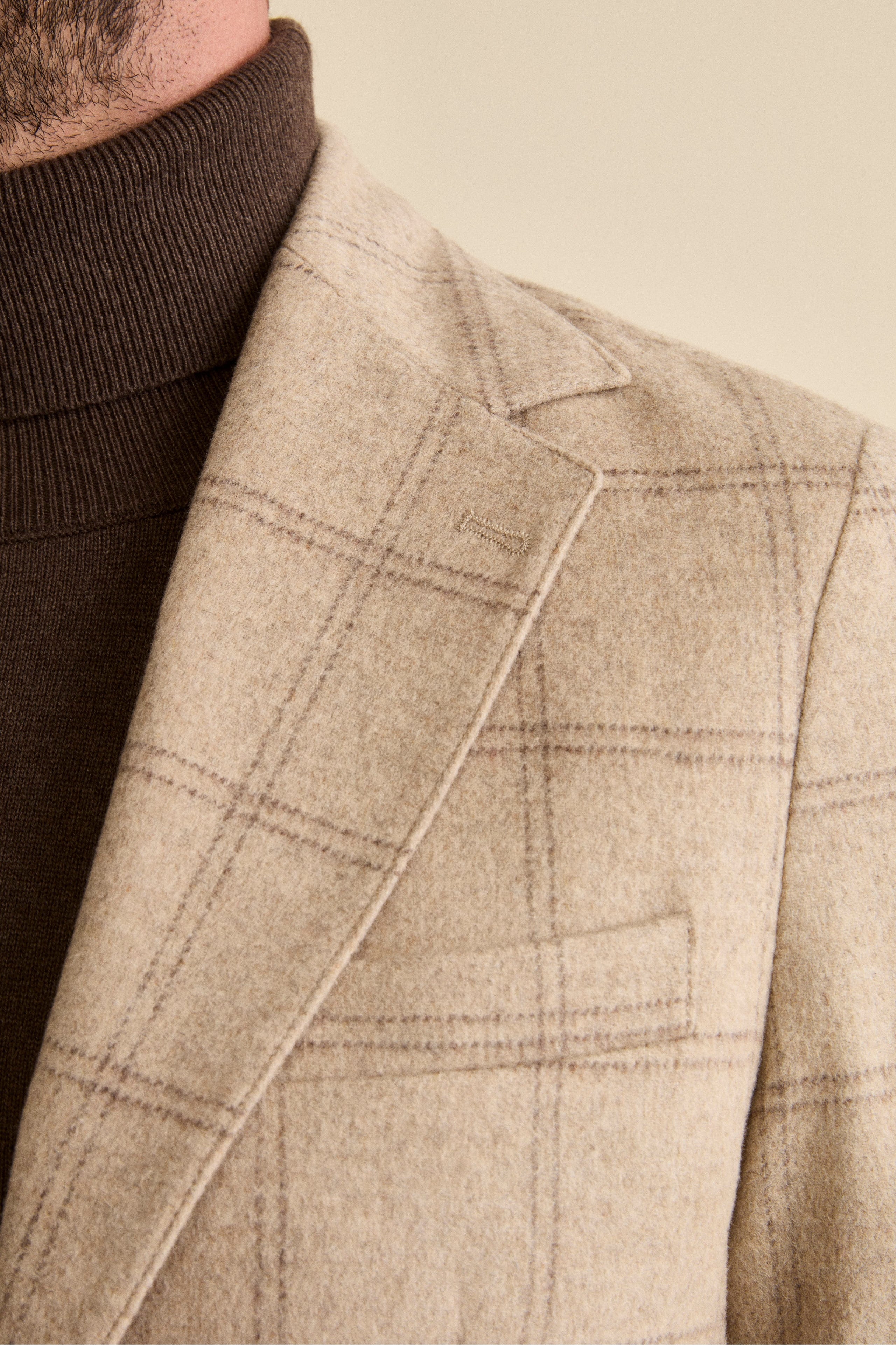 Unstructured Check Jacket in Wool Blend - BEIGE