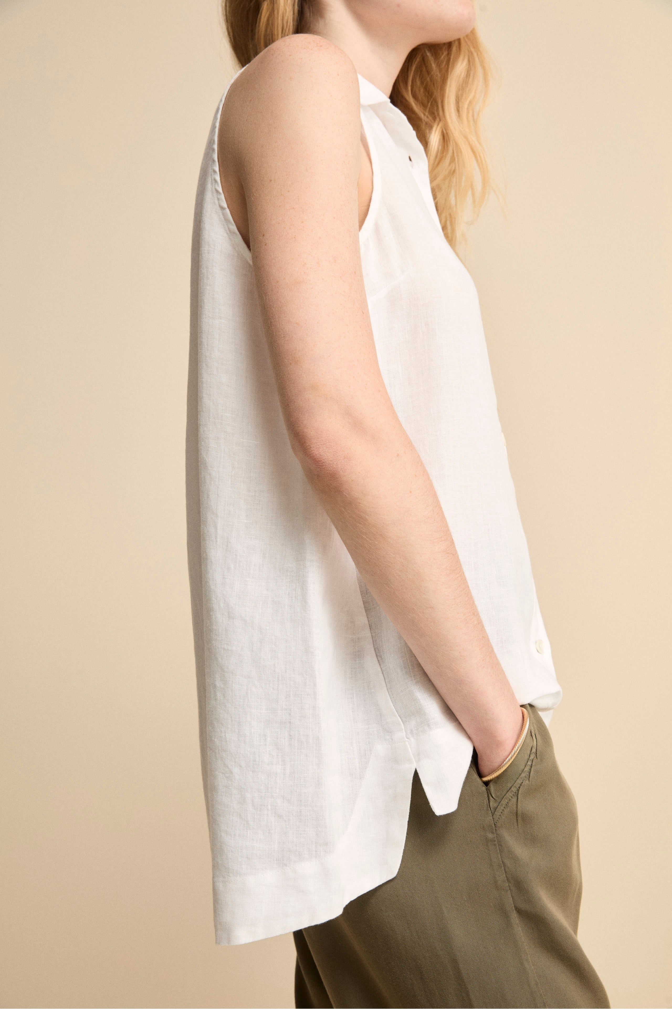 Camicia Morbida Smanicata in Lino - BIANCO