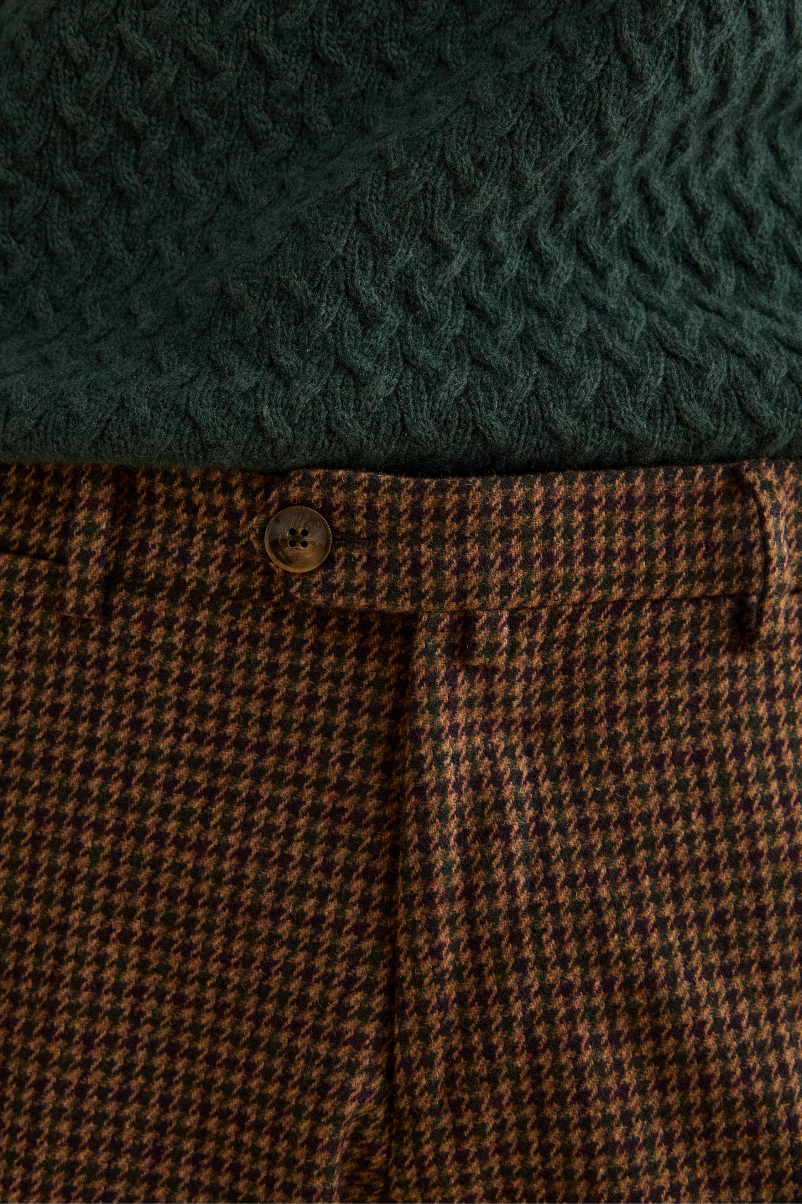 Wool-Blend Slim Fit Patterned Trousers - -