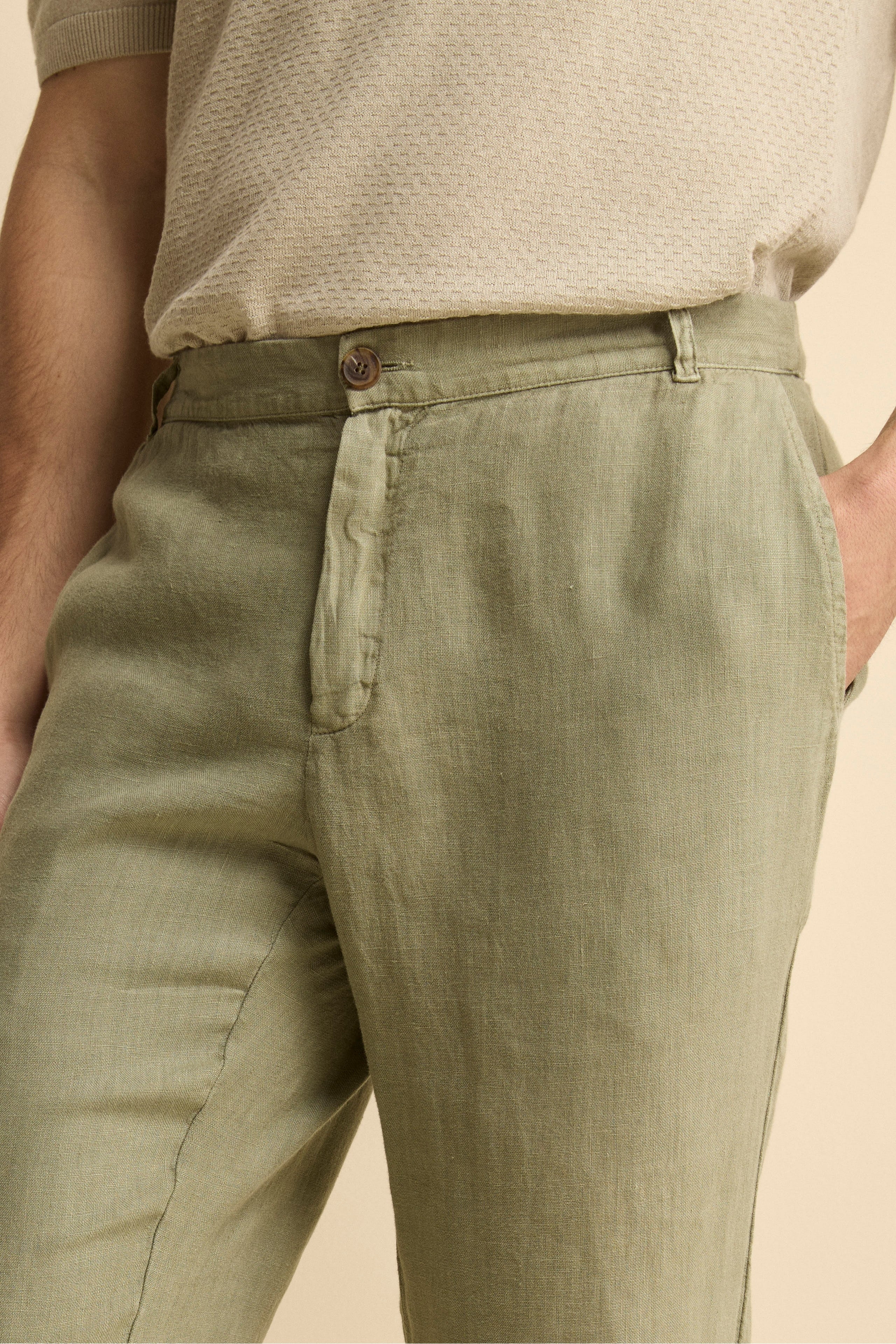 Pantalone Morbido in Lino - VERDE MILITARE
