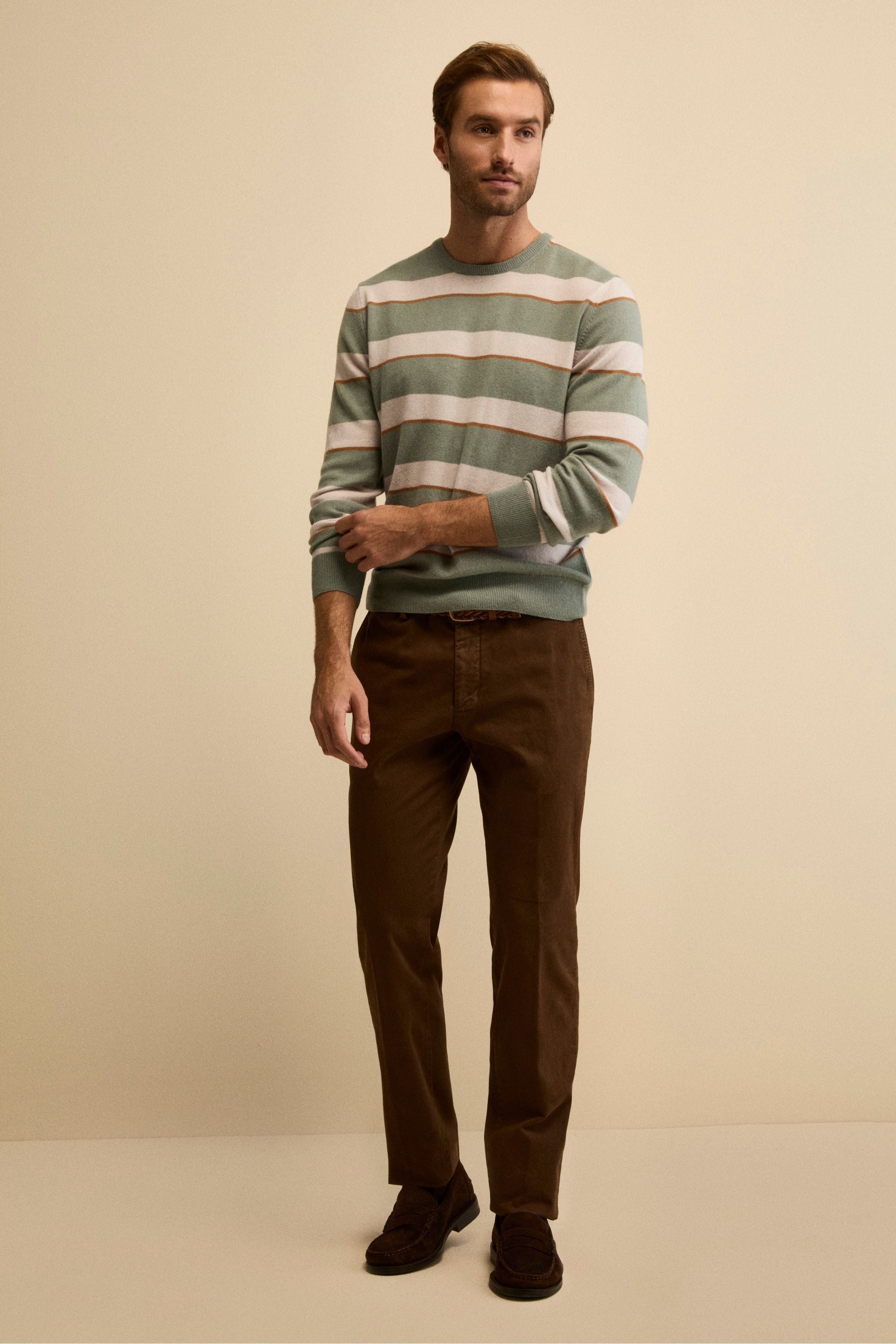 Regular Fit Stretch Cotton Trousers - Cacao brown