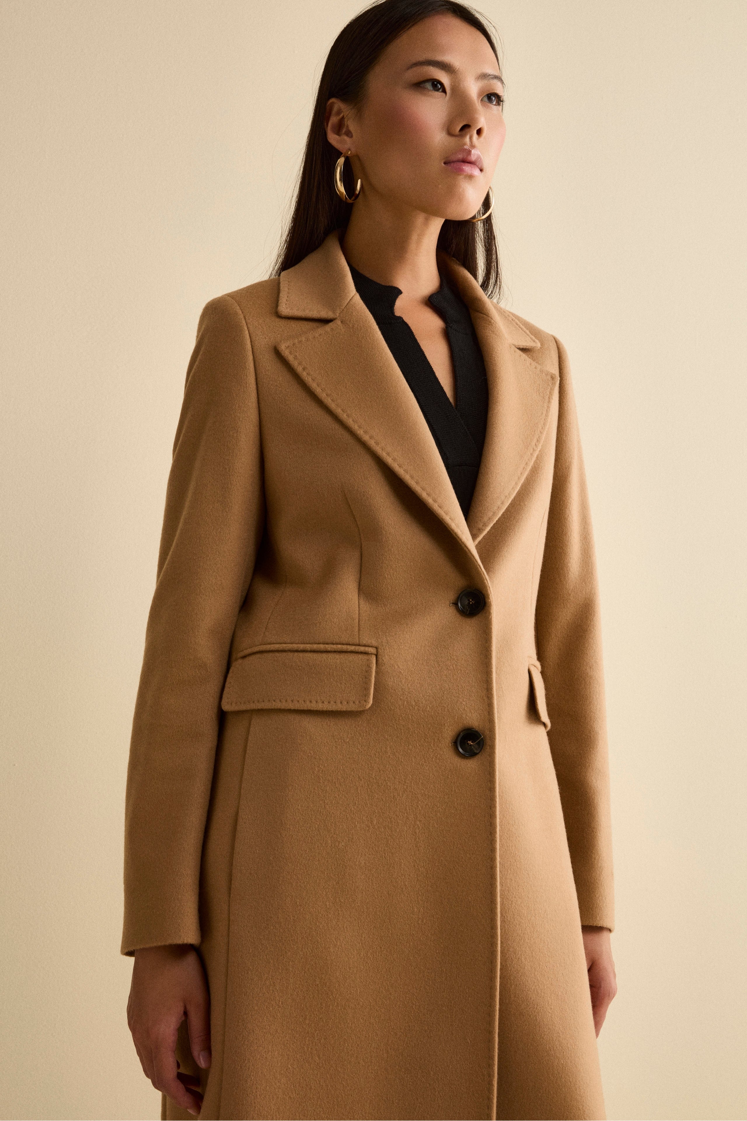 Long Single-Breasted Coat in Virgin Wool - Camel