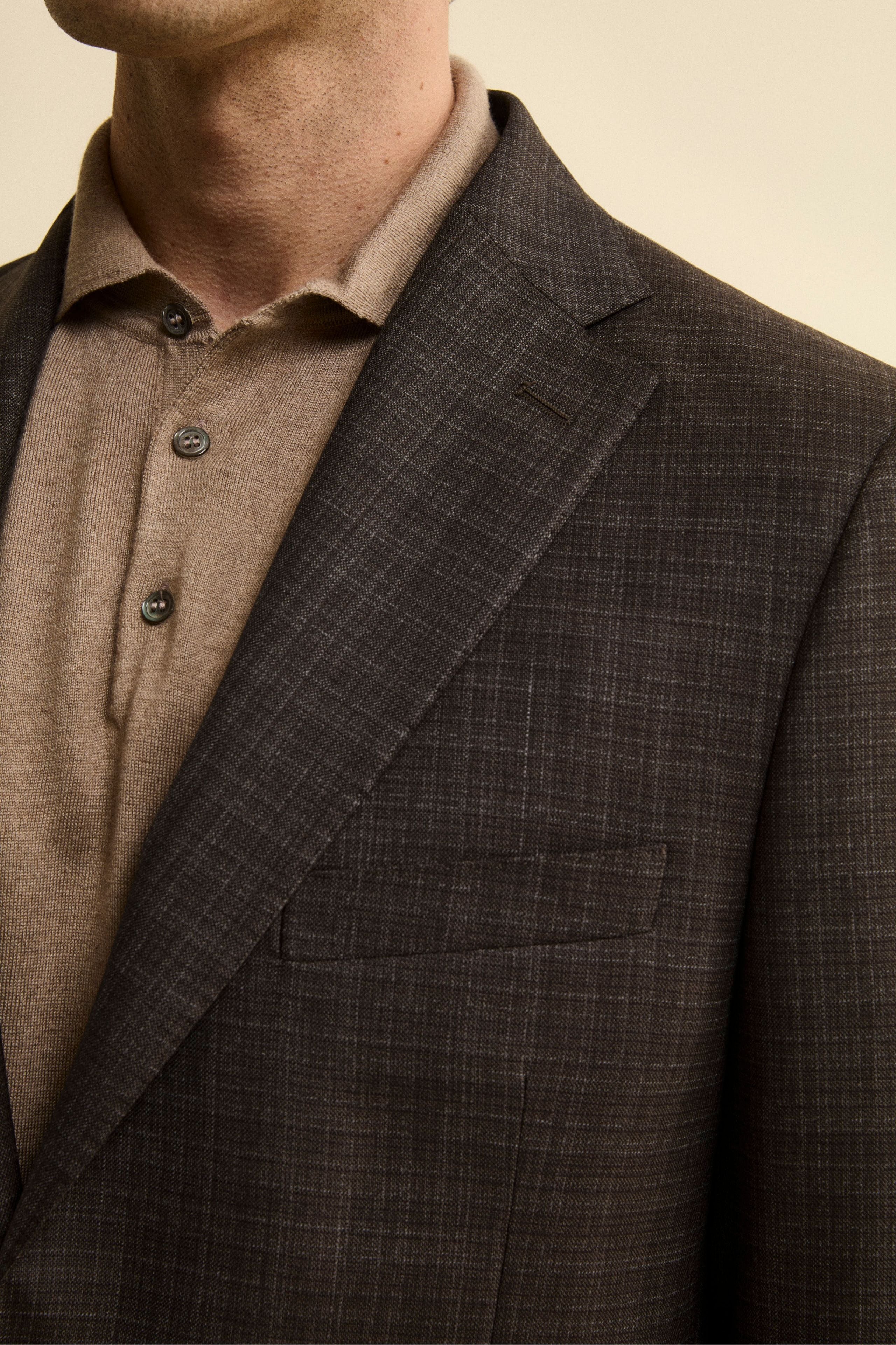 Single-Breasted Checked Comfort Fit Suit in Virgin Wool - Brown pattern