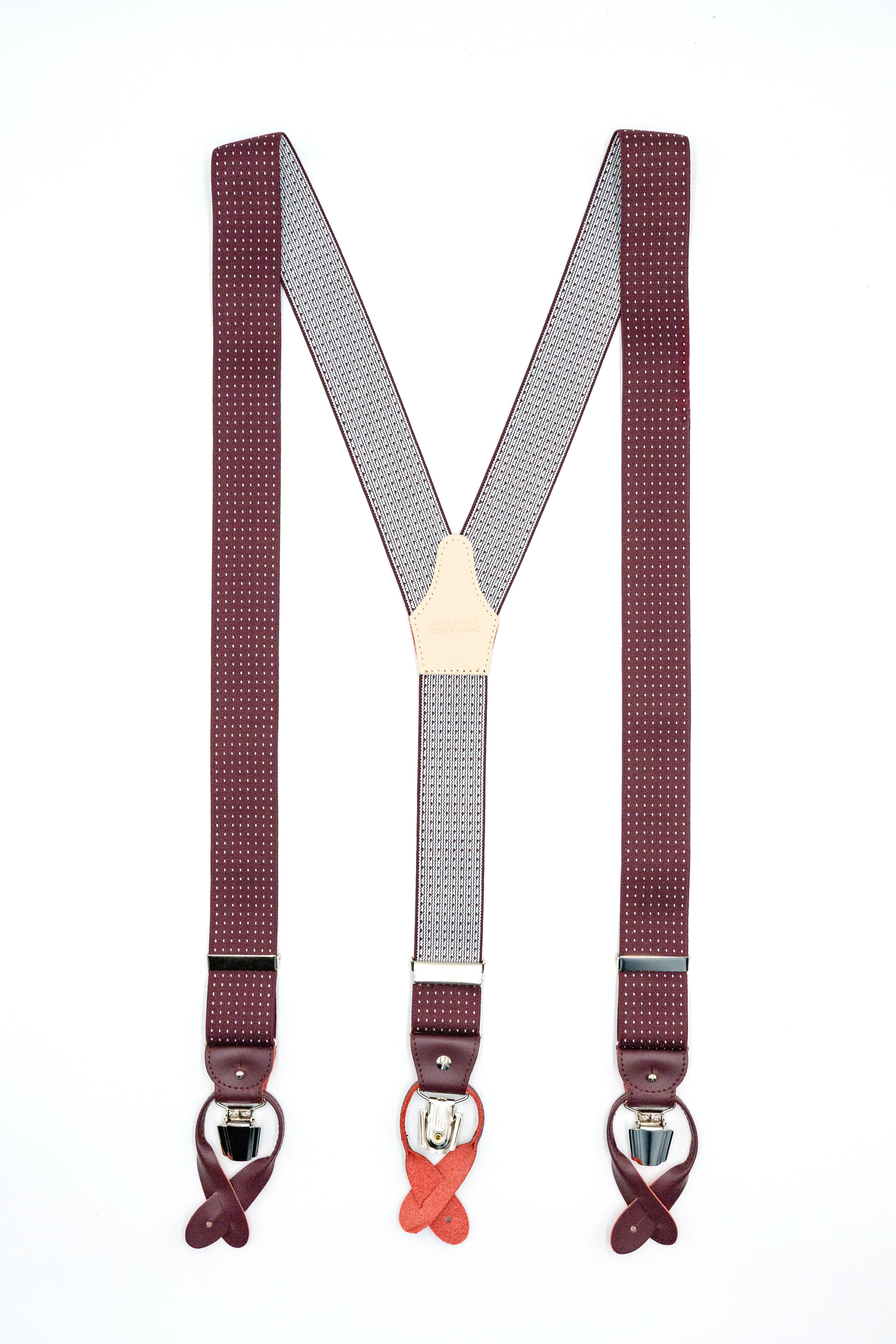 Bretelle Elasticizzate con Clip e Asole in Pelle - POIS fondo BORDEAUX