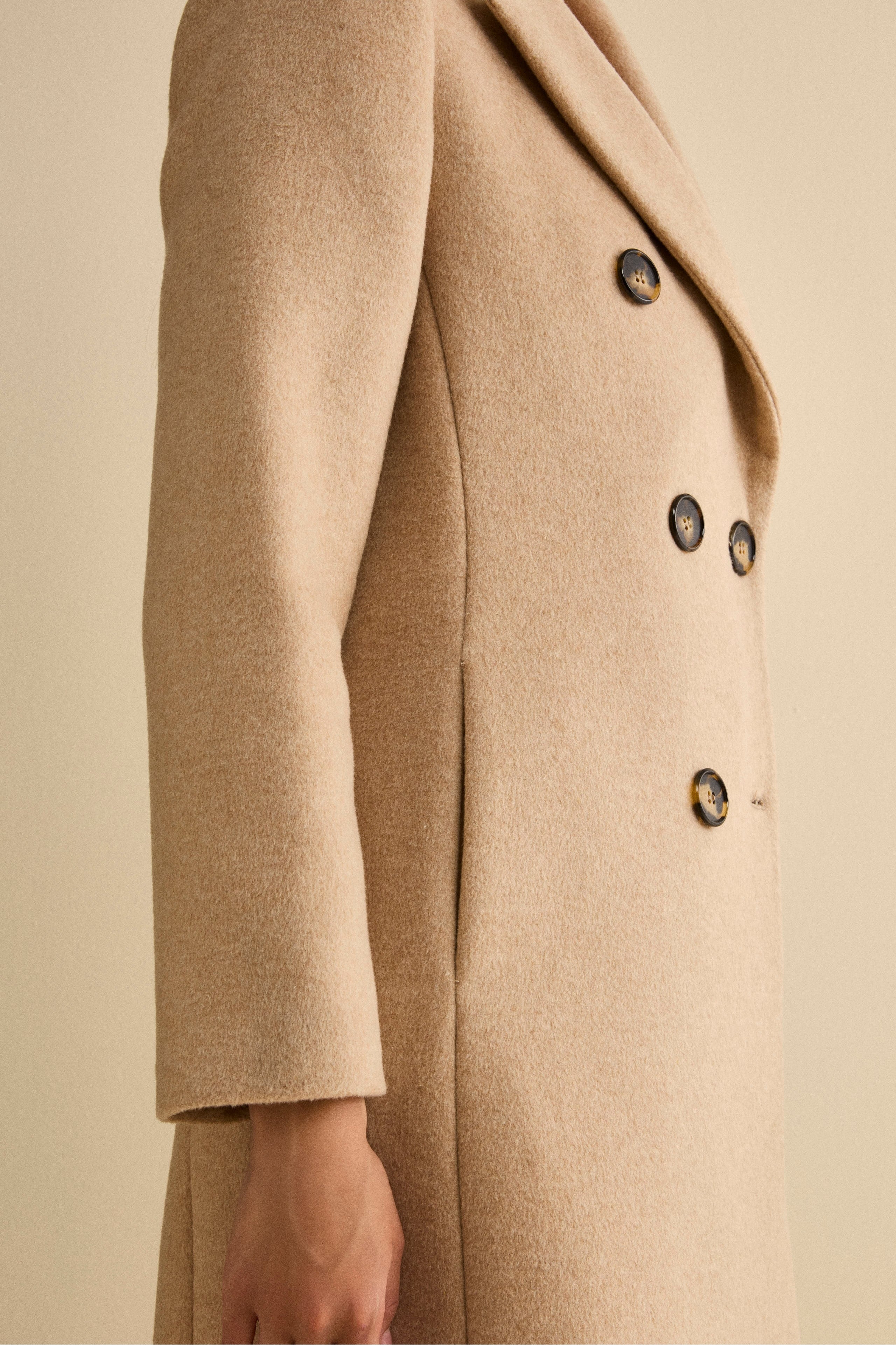 Long Double-Breasted Lined Coat in Wool Blend - CREAM