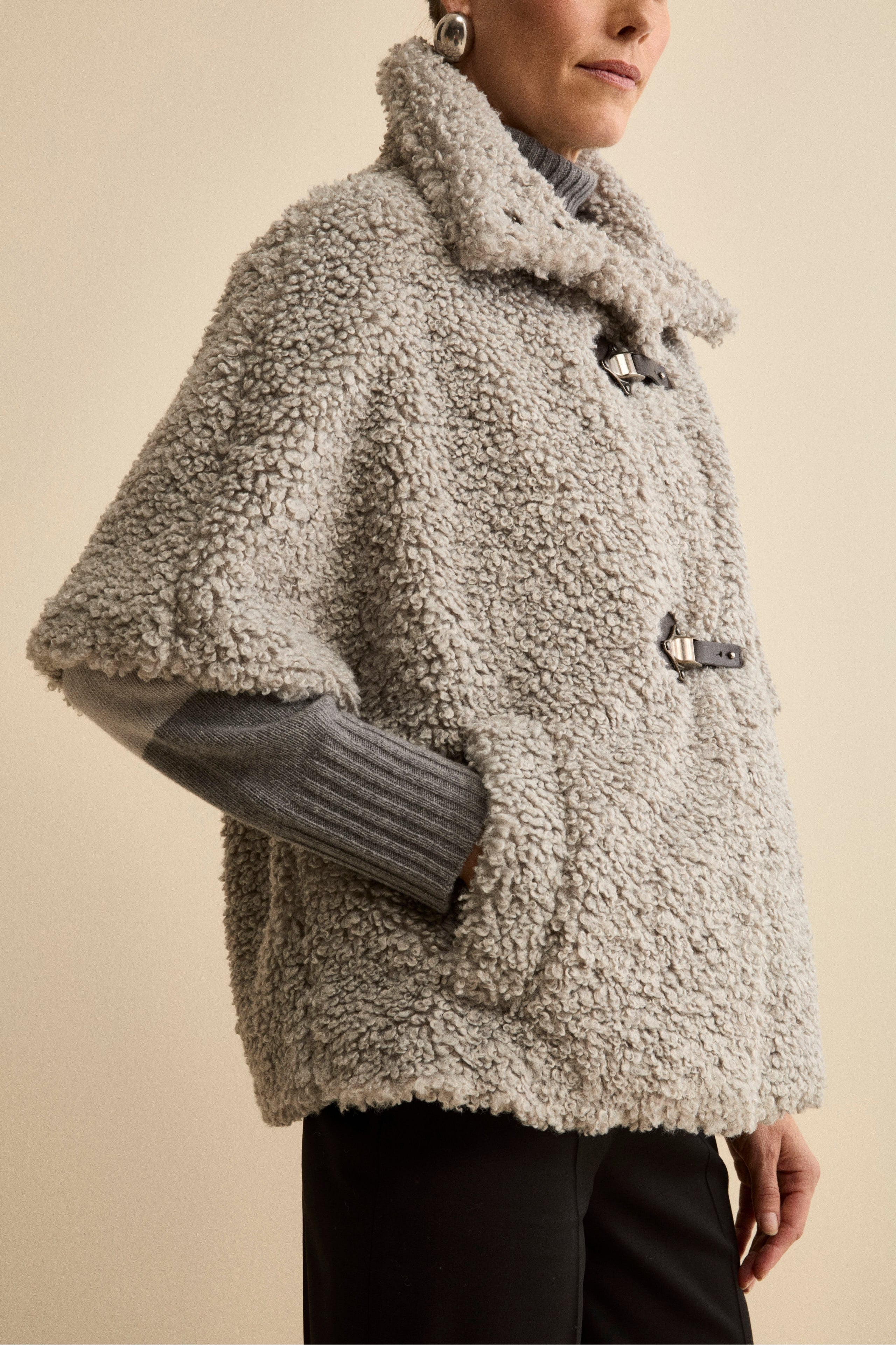 Cape teddy oversize à manches courtes - PERLE