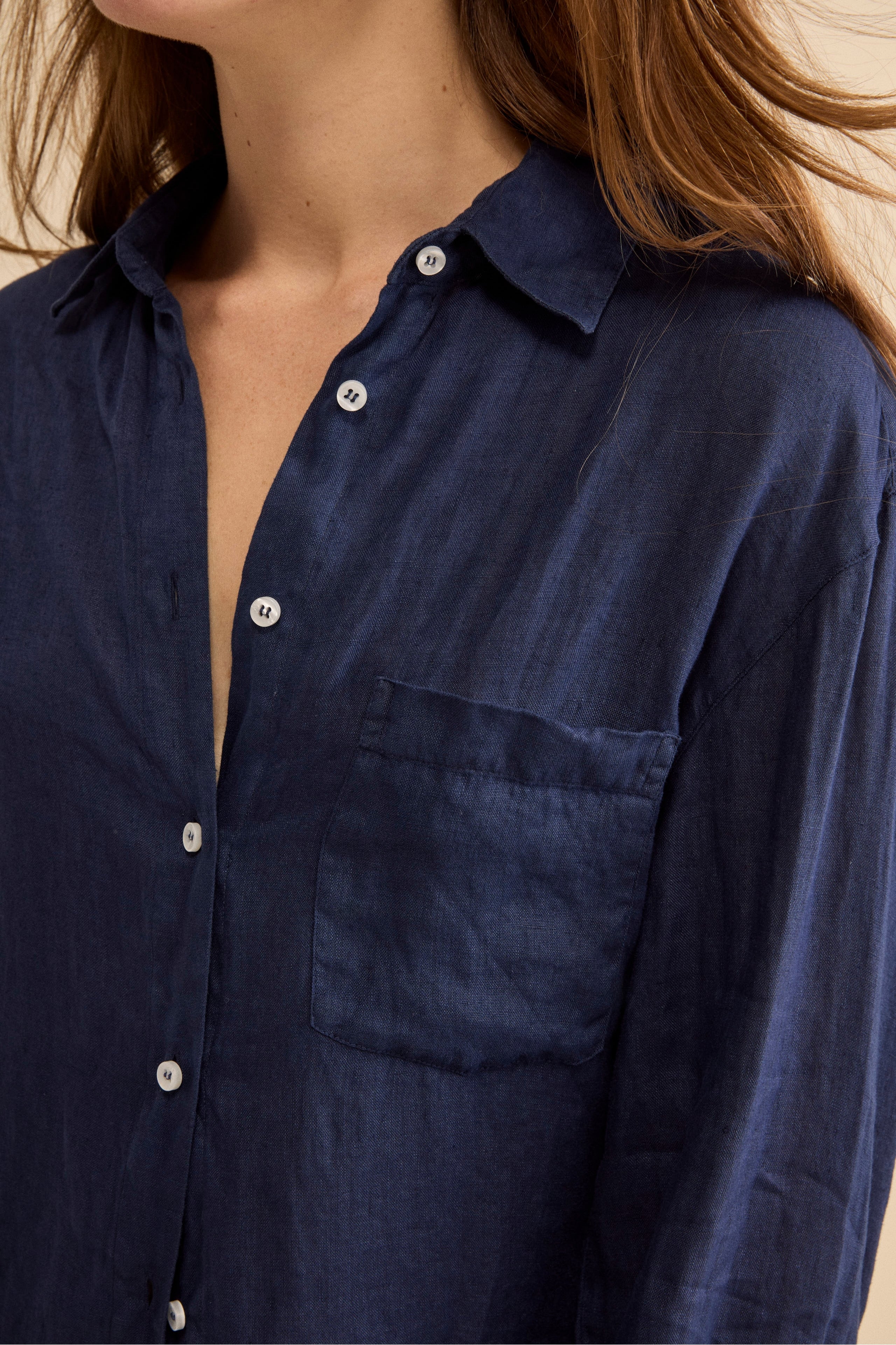 Camicia Over in Lino con Taschino - NAVY