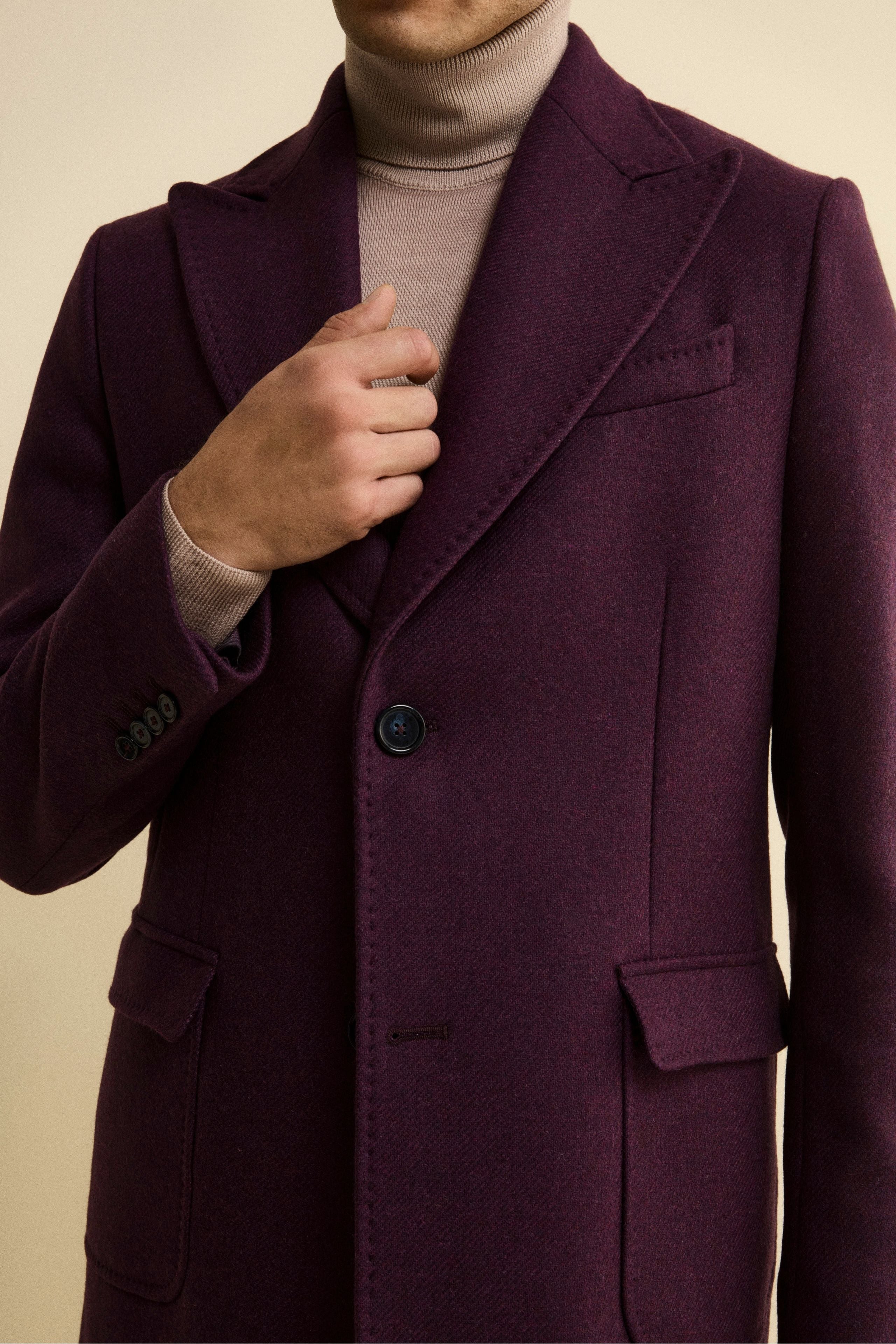 Twill Coat in Wool - Dark purple