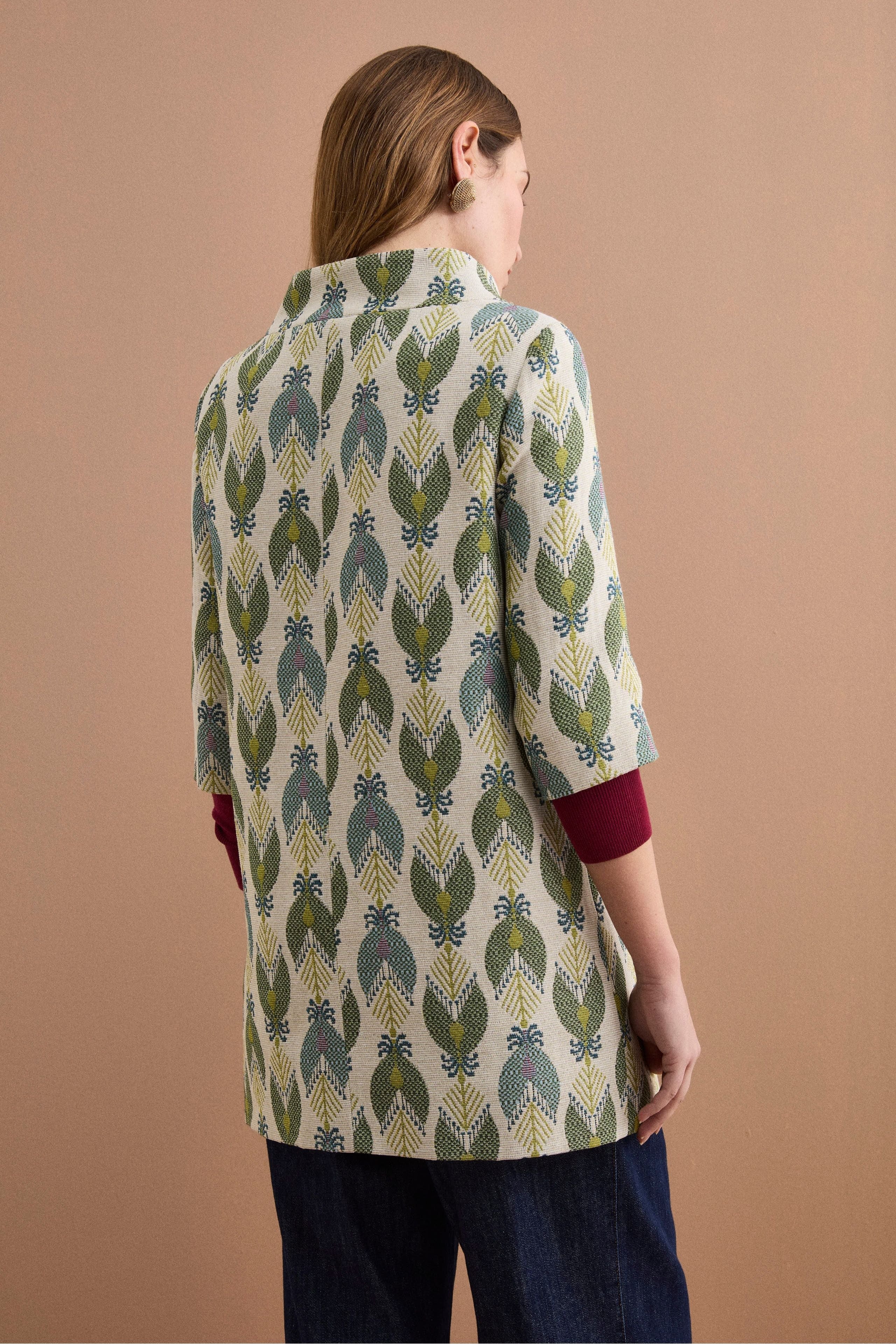 Leichter Gefütterter Mantel im Jacquardmuster - Grünes Muster