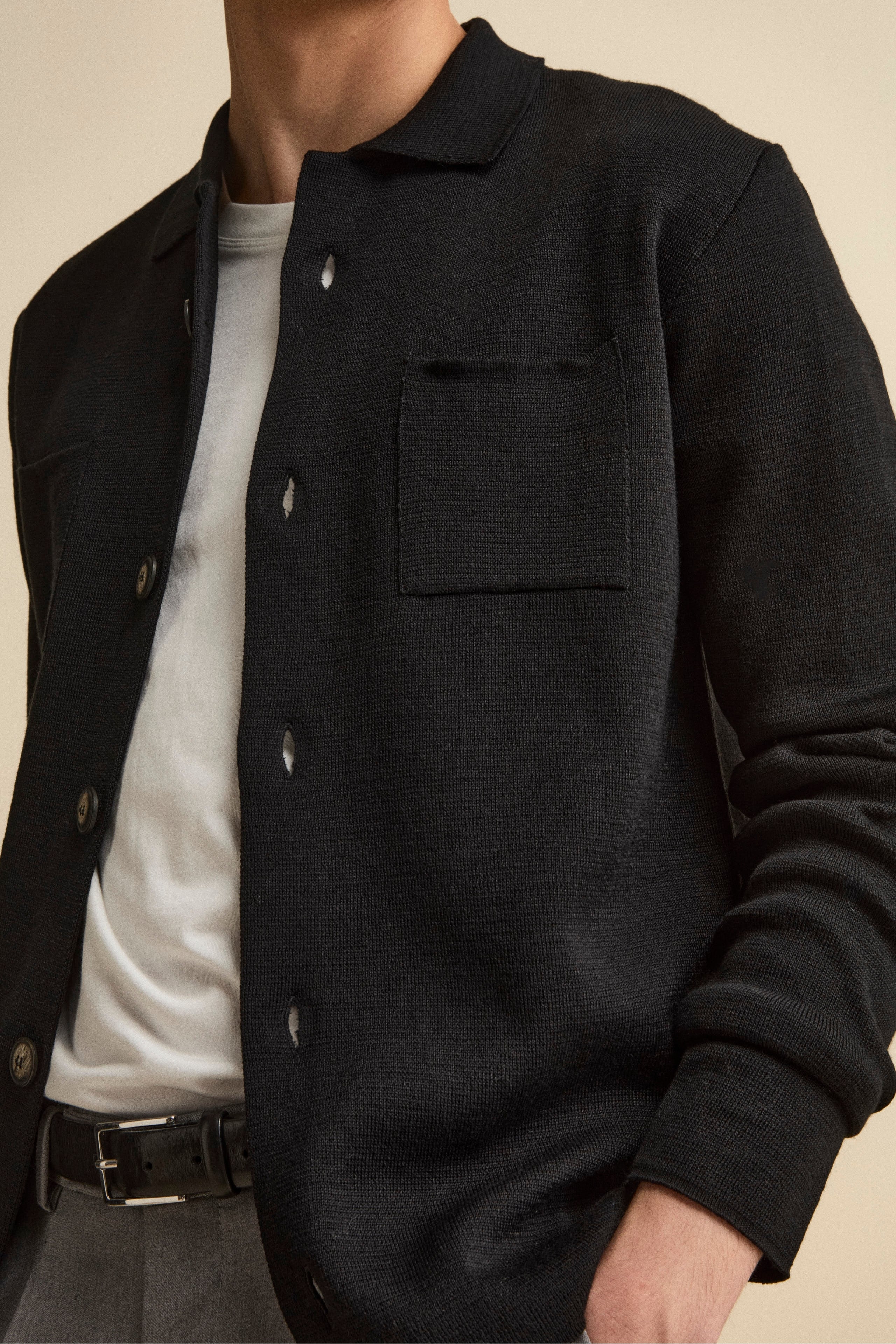 Wool-Blend Cardigan with Pockets - BLACK