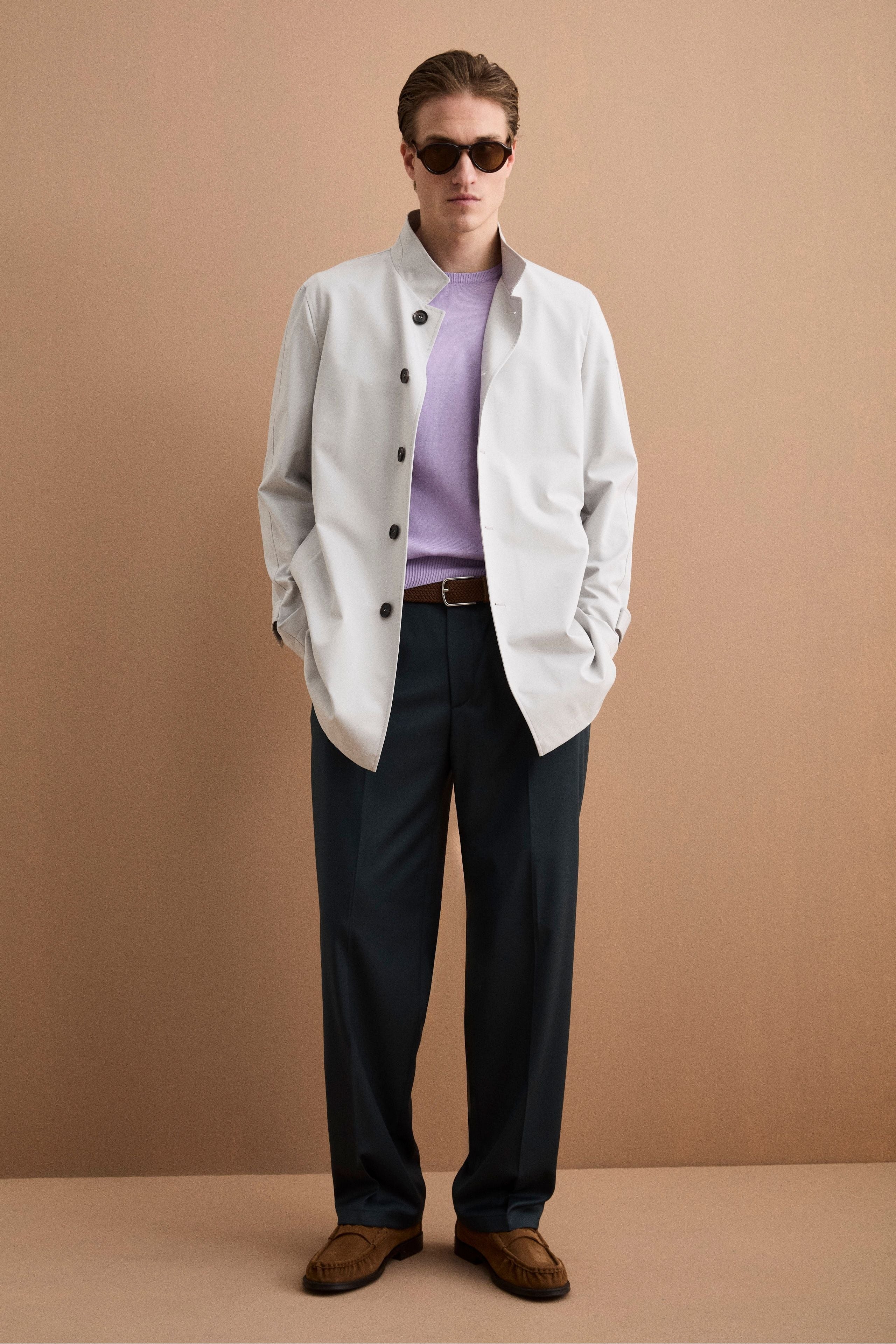 Weite Hose aus Wollmischung mit Bundfalten - GRÜN