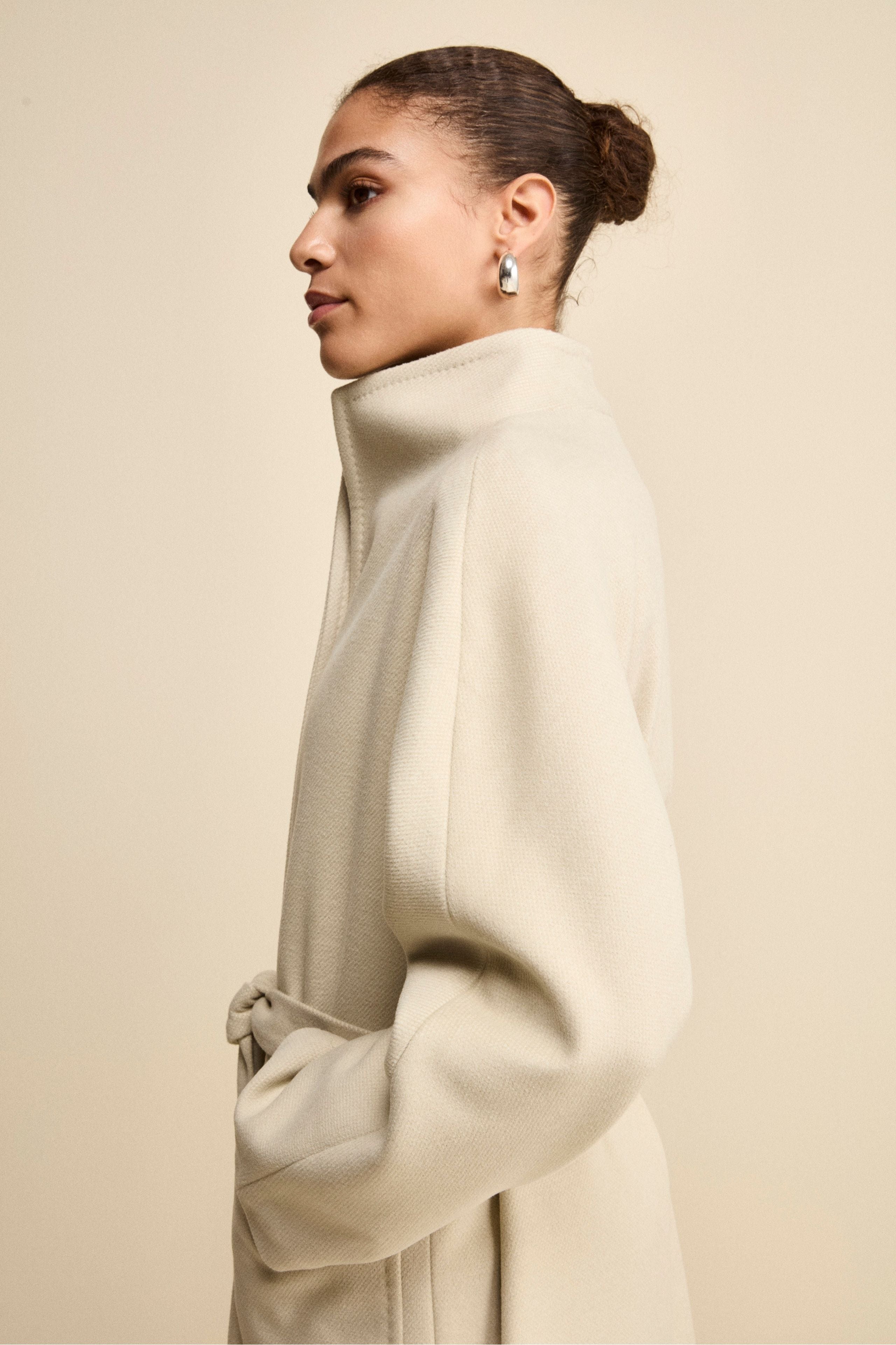 Long Lined Belted Coat - BEIGE