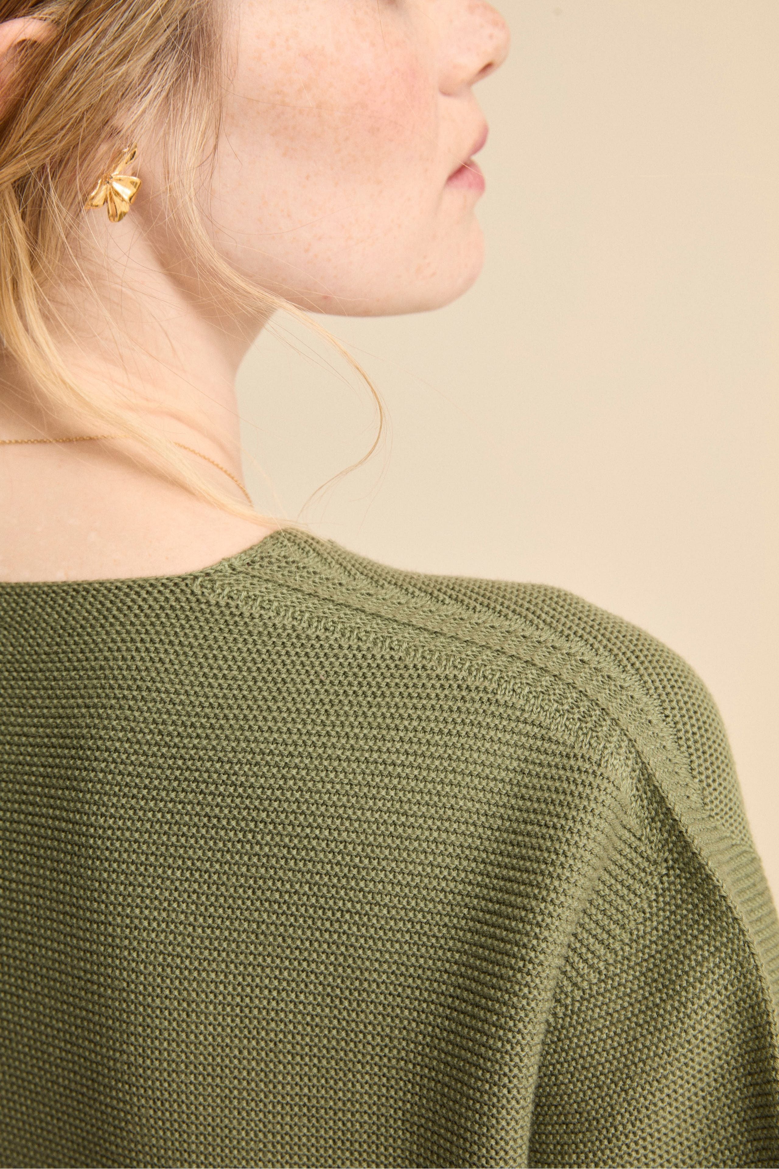 Maglia Over Scollo a V in Cotone - VERDE MILITARE