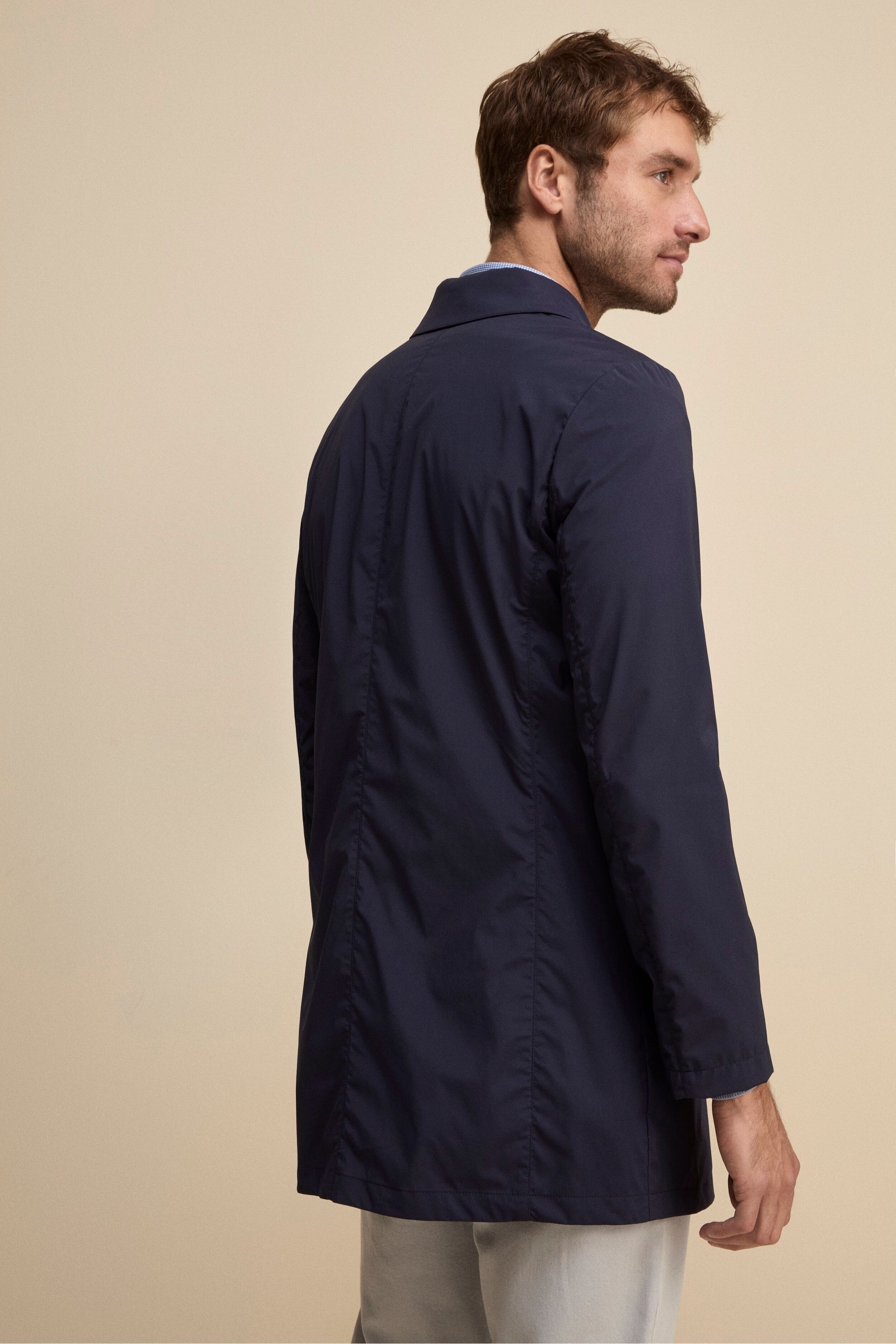 Trench Impermeabile con Zip e Bottoni - BLU