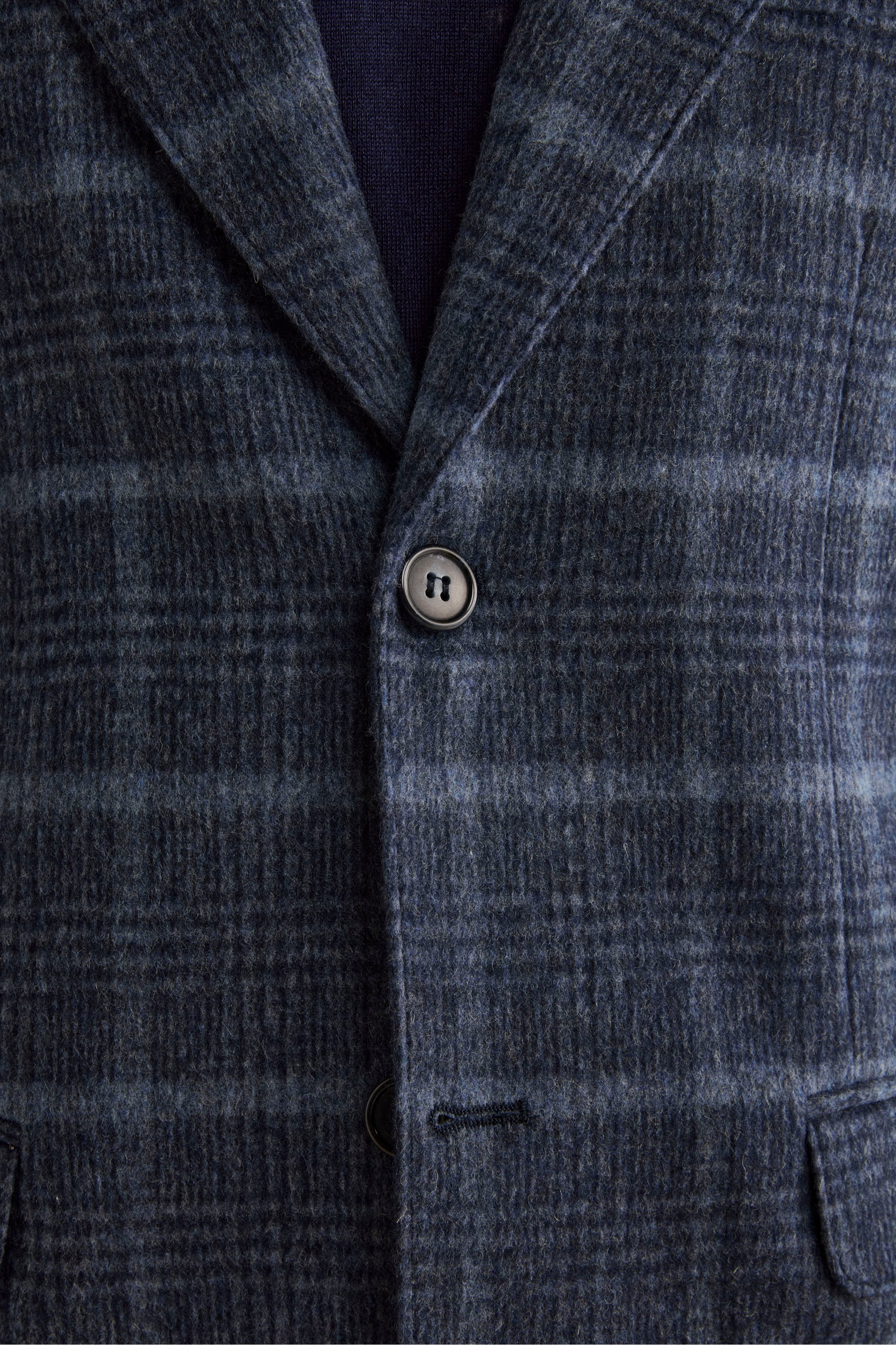 Unstructured Check Jacket in Wool Blend - BLUE