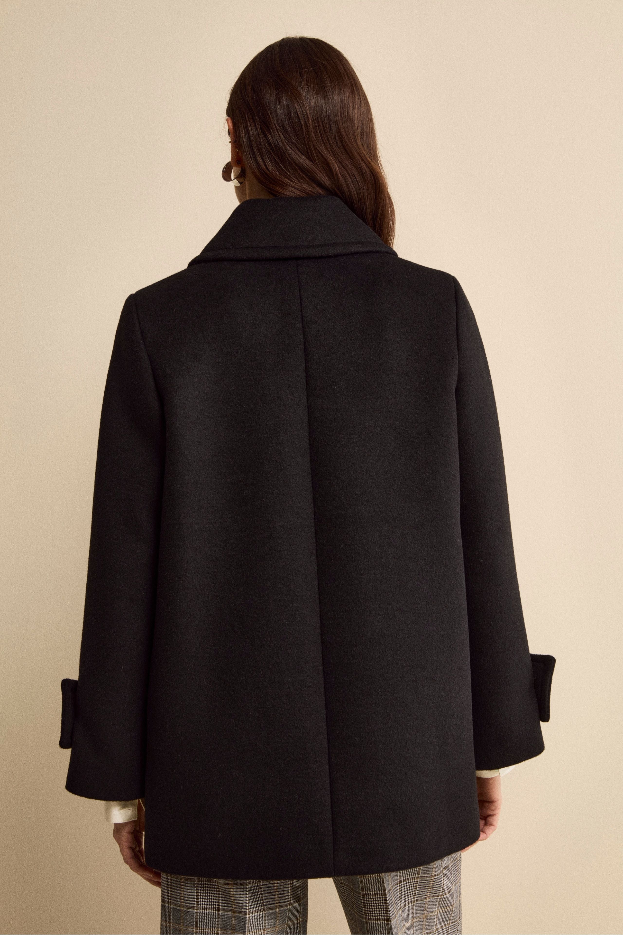 Short Lined Coat in Wool Blend - BLACK