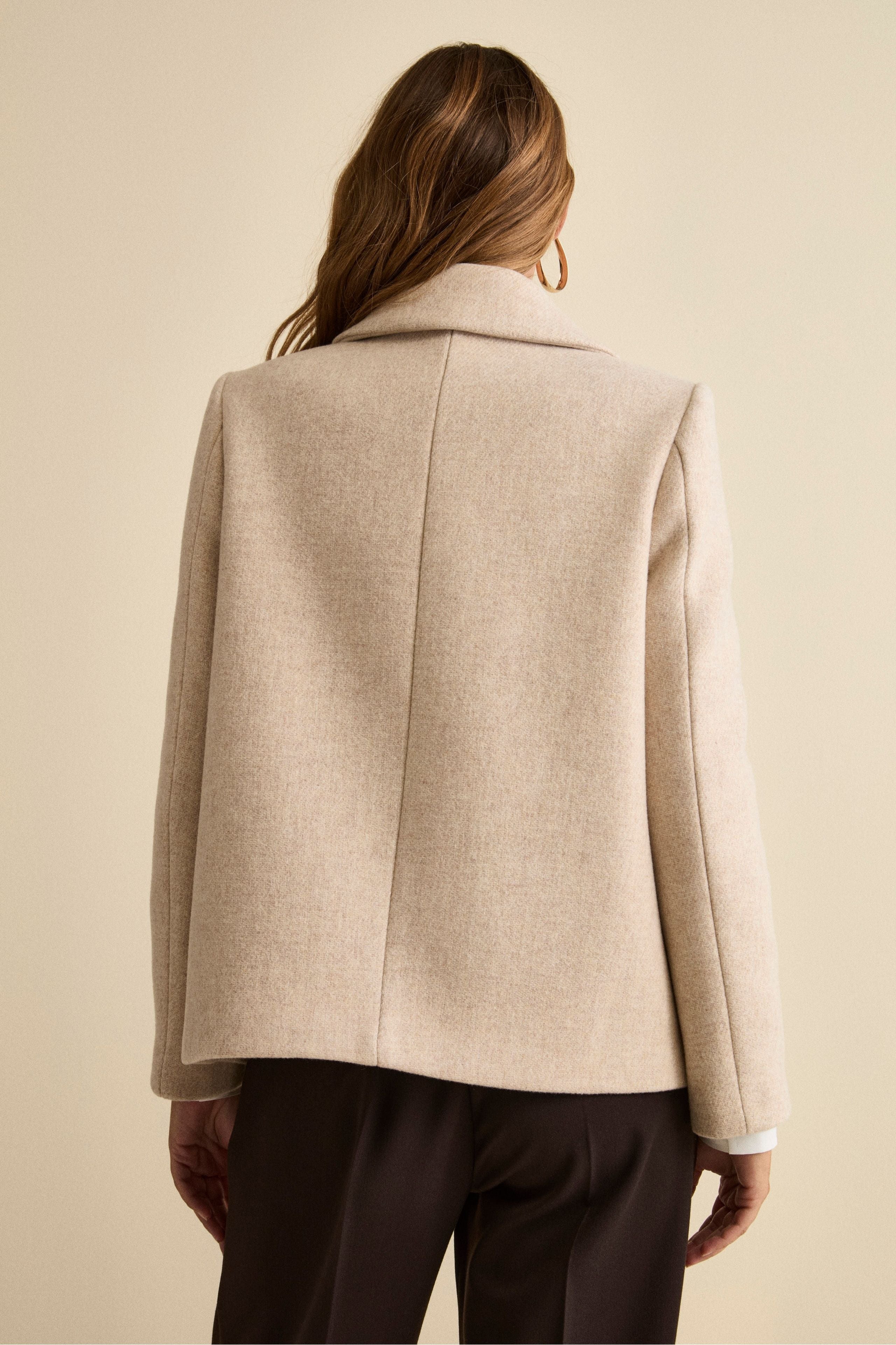 Short Flared Coat in Virgin Wool Blend - BEIGE