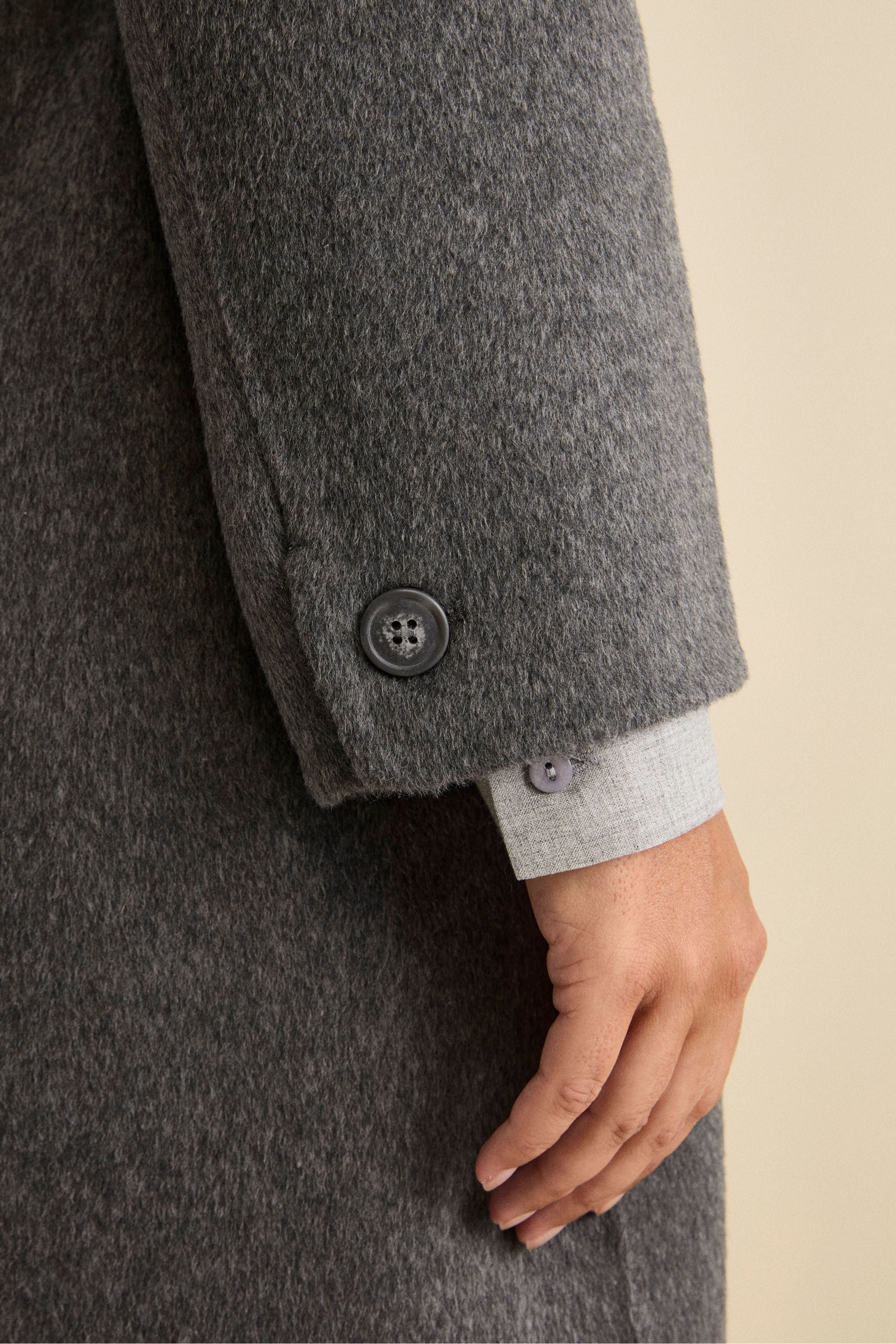 Unlined Long Double-Breasted Coat in Wool Blend - GREY