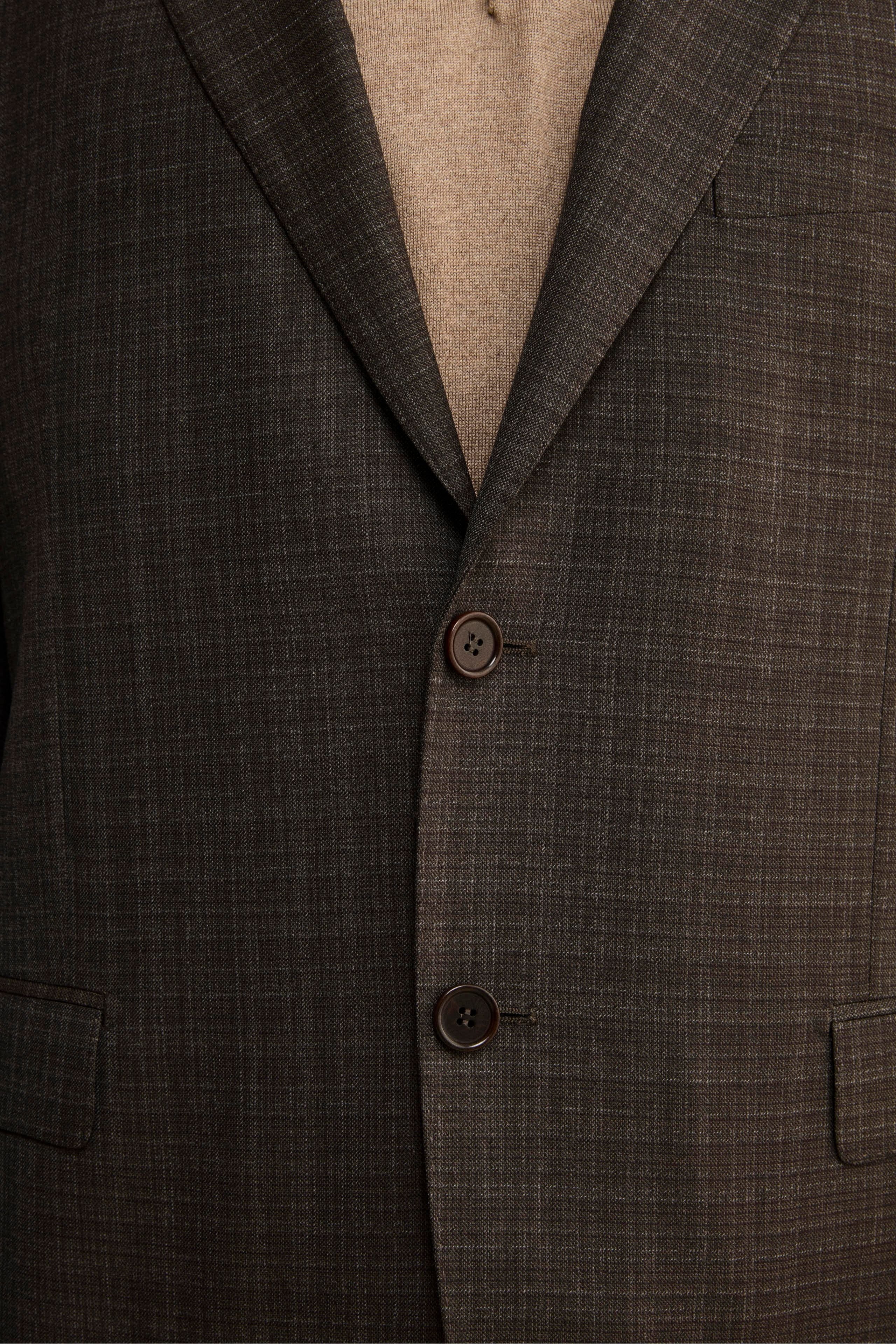 Single-Breasted Checked Comfort Fit Suit in Virgin Wool - Brown pattern