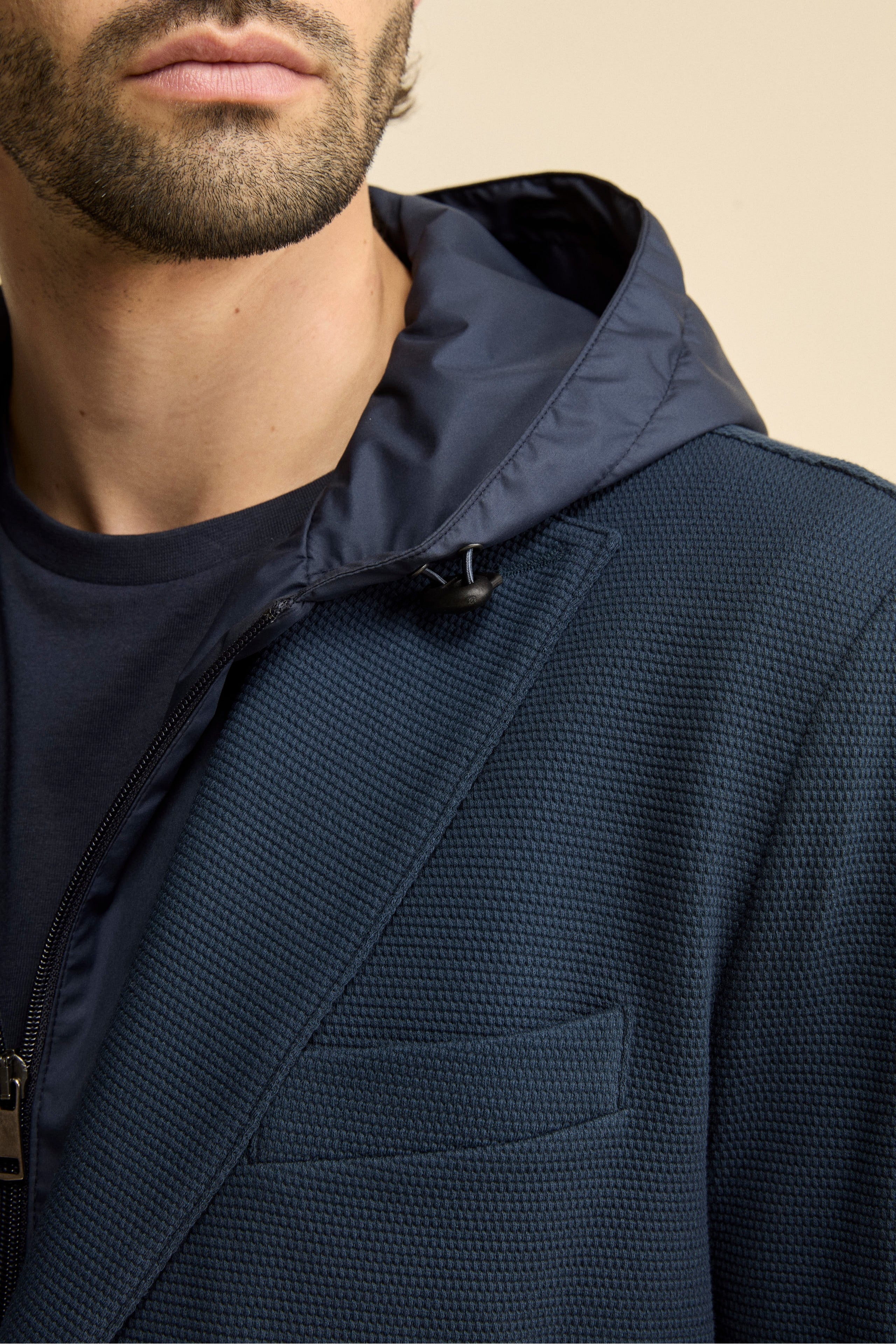 Giacca in Cotone con Pettorina e Cappuccio - BLU