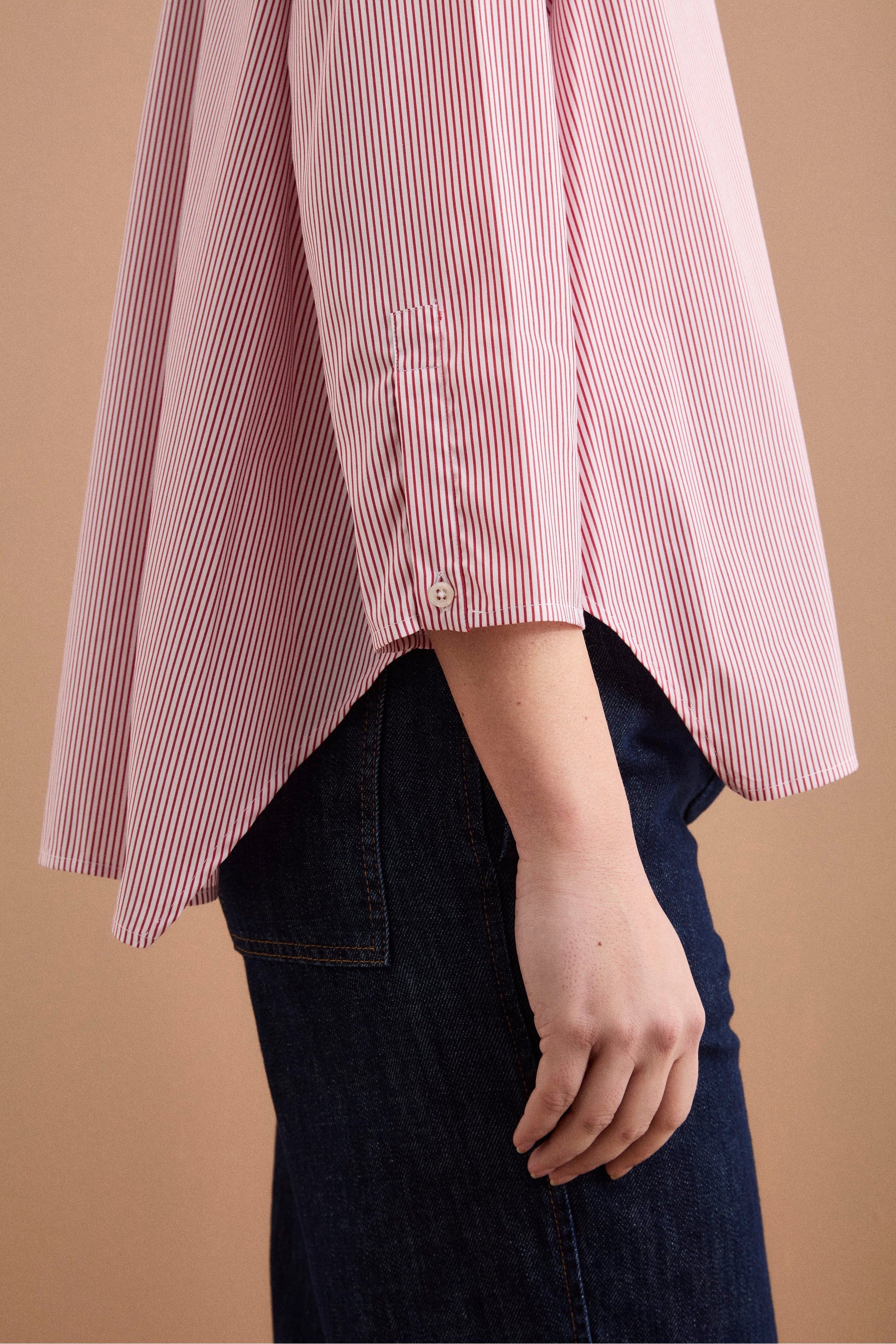 Camicia Fantasia Over in Misto Cotone - RIGATO BIANCO/ROSSO