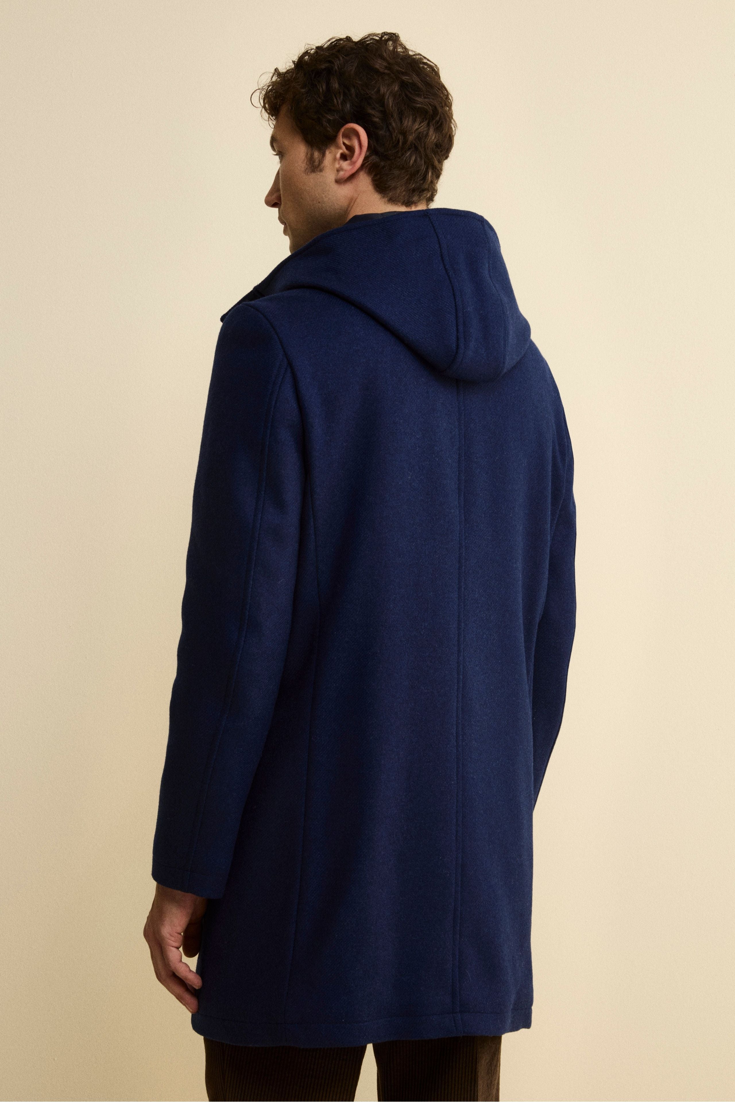 Twill Wool Blend Coat with Zip and Hood - BLUE