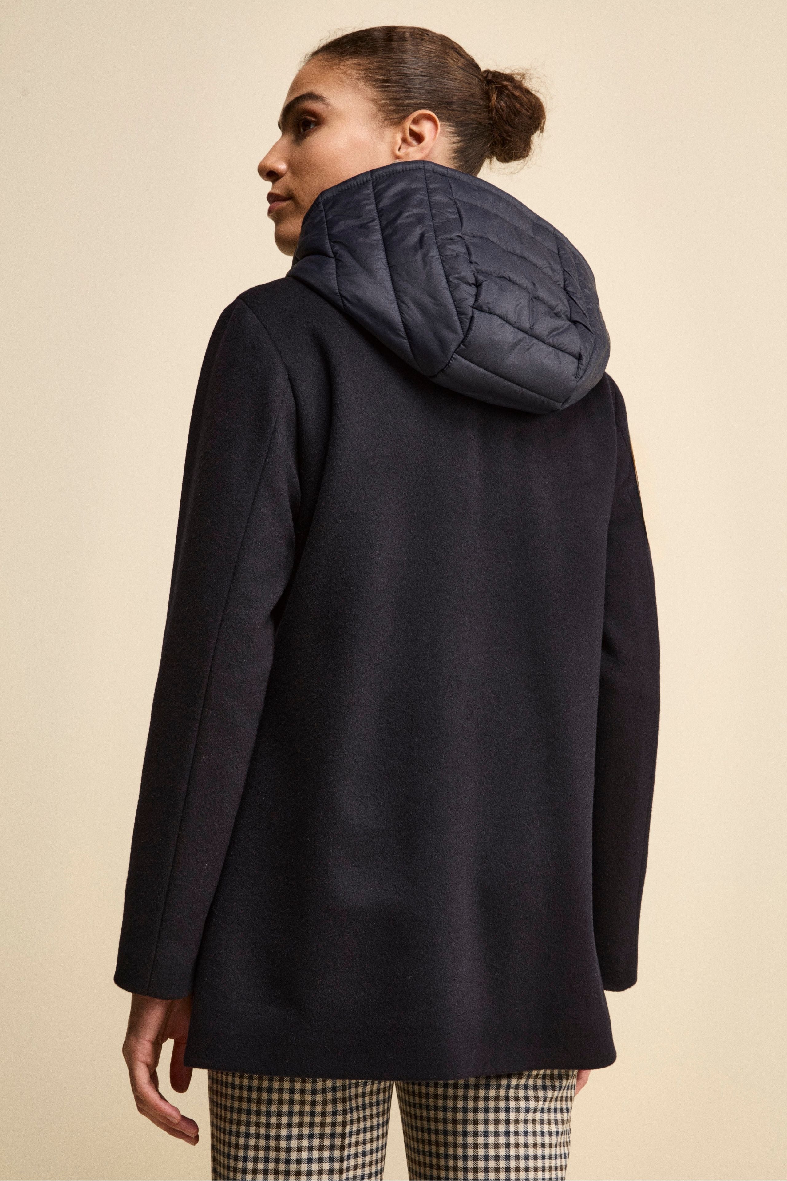 Midi Coat in Wool and Cashmere with Zip and Hood - BLUE