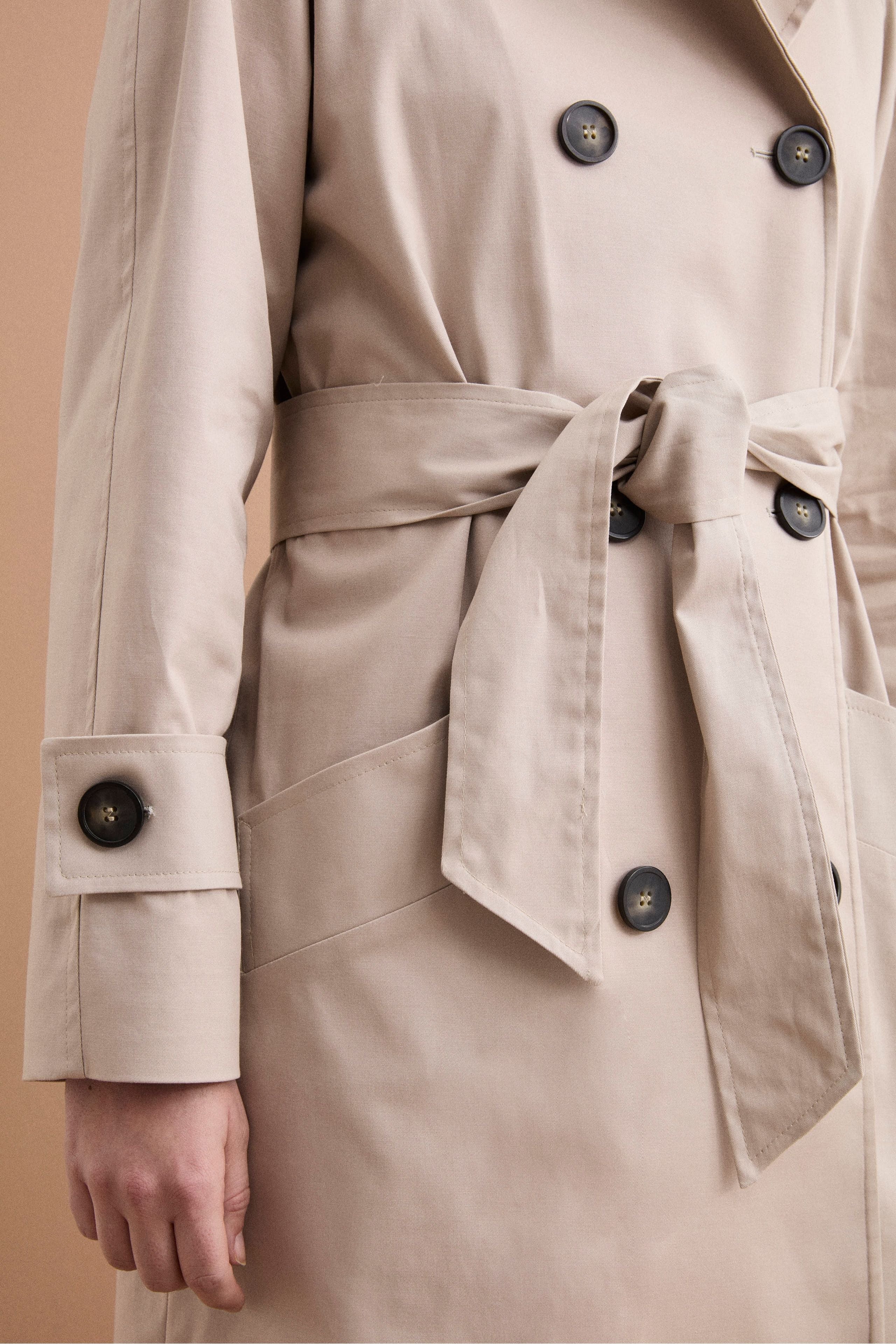 Trench Doppiopetto in Cotone con Cintura - SABBIA