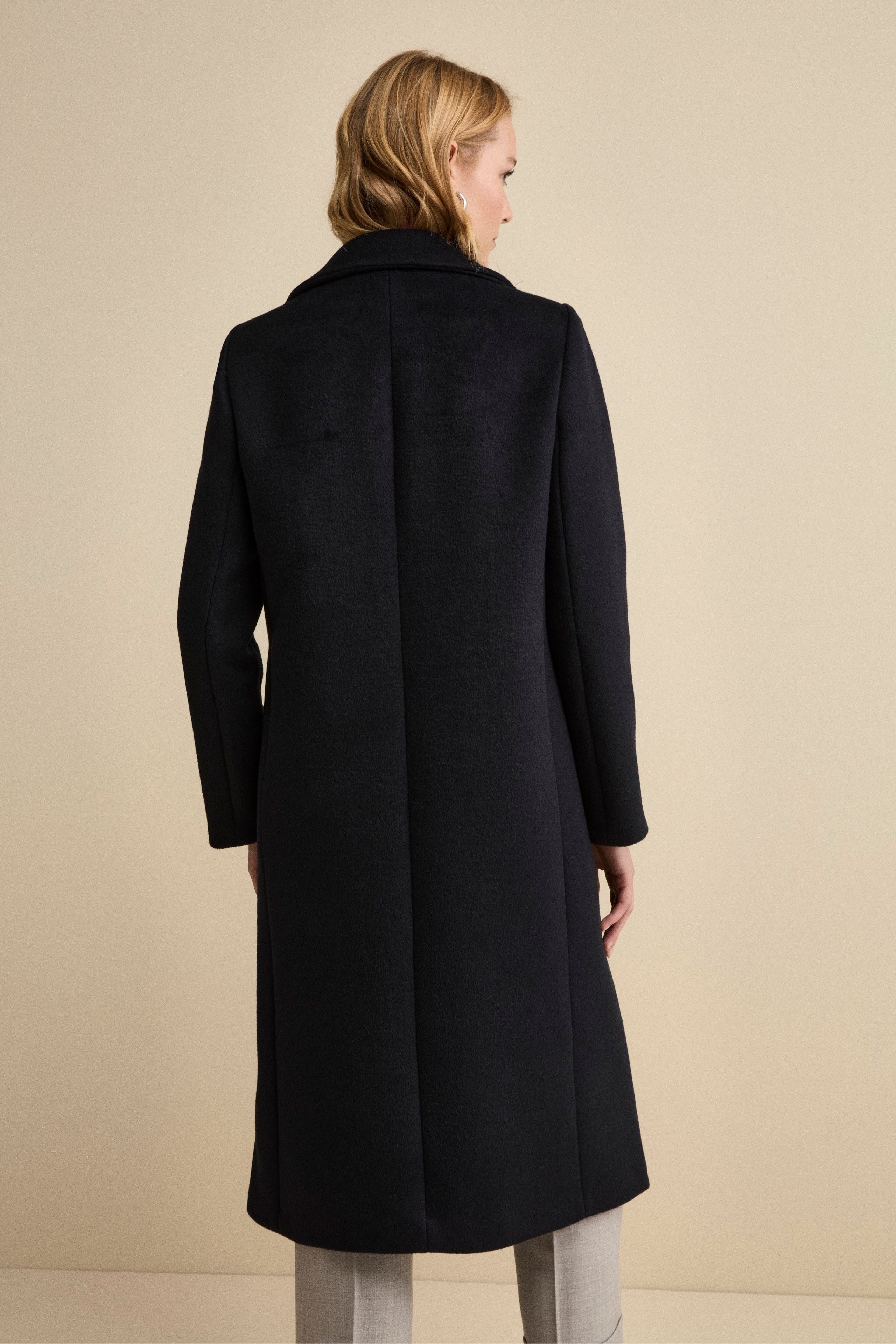 Long Double-Breasted Lined Coat in Wool Blend - BLUE