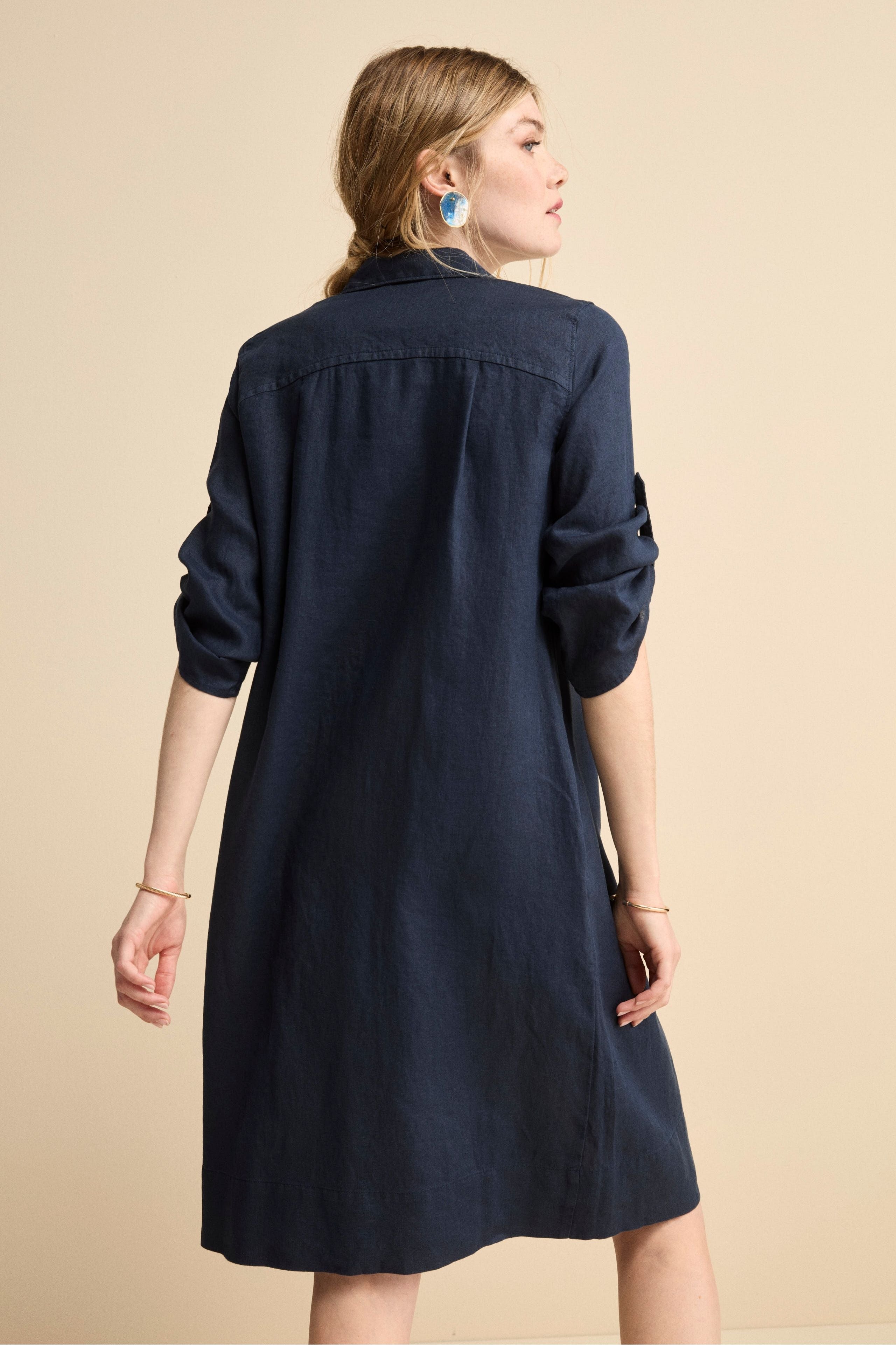 Abito Chemisier Ampio in Lino - BLU