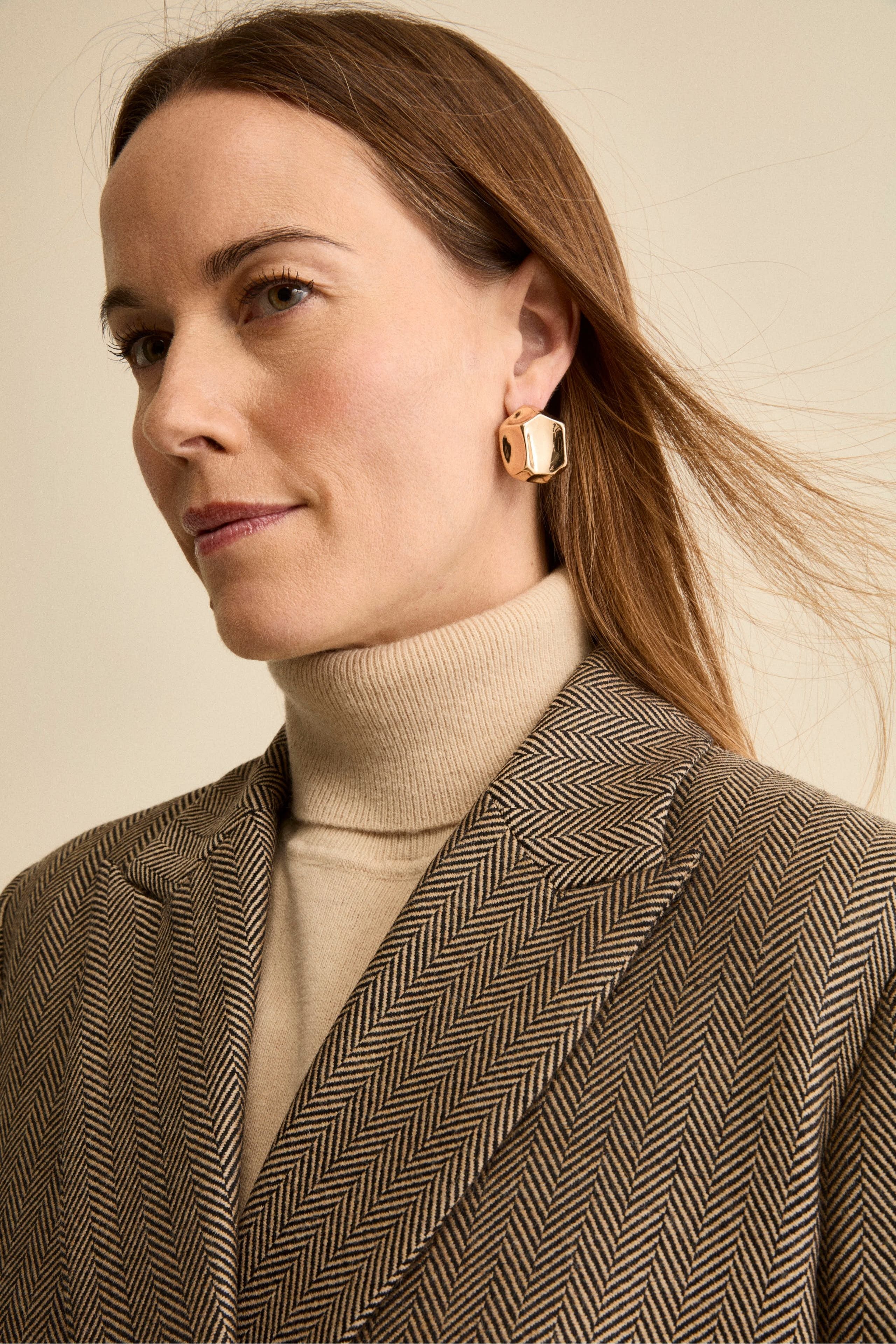 Lined Double-Breasted Blazer in Virgin Wool - BRICK HERRINGBONE