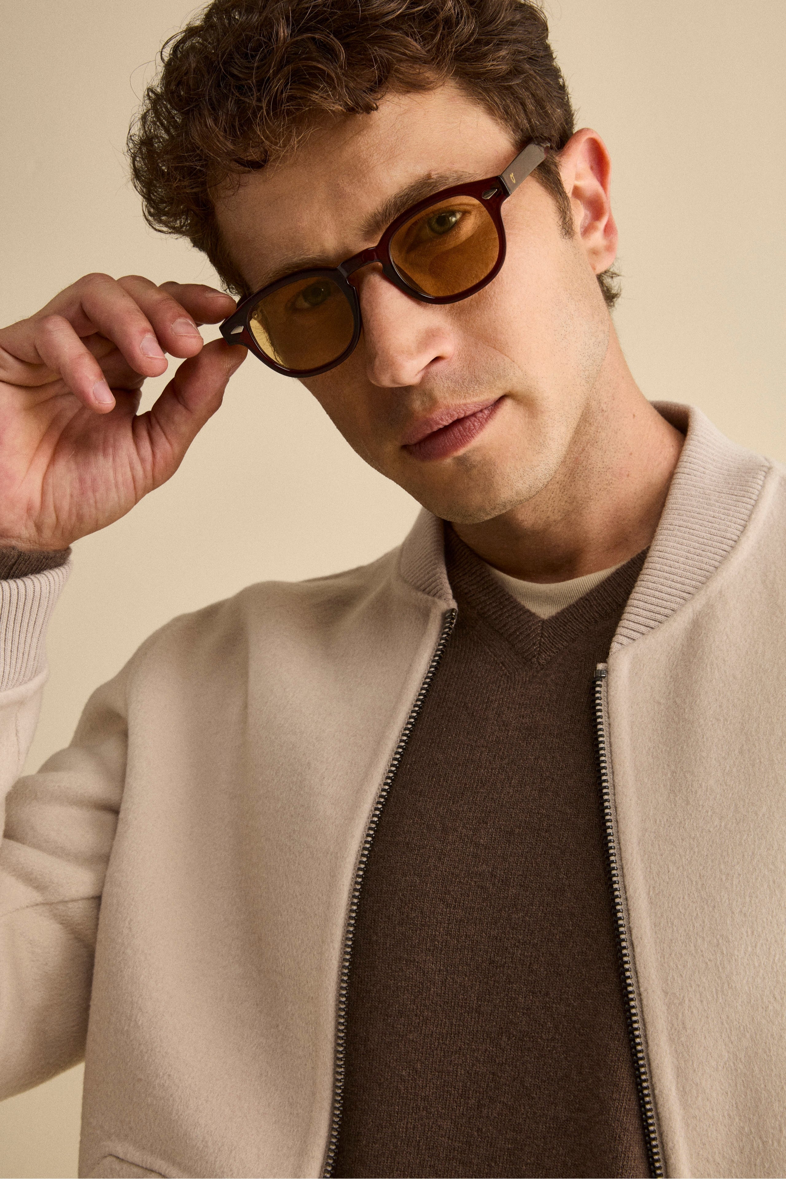 Wool Bomber with Zip - Light grey